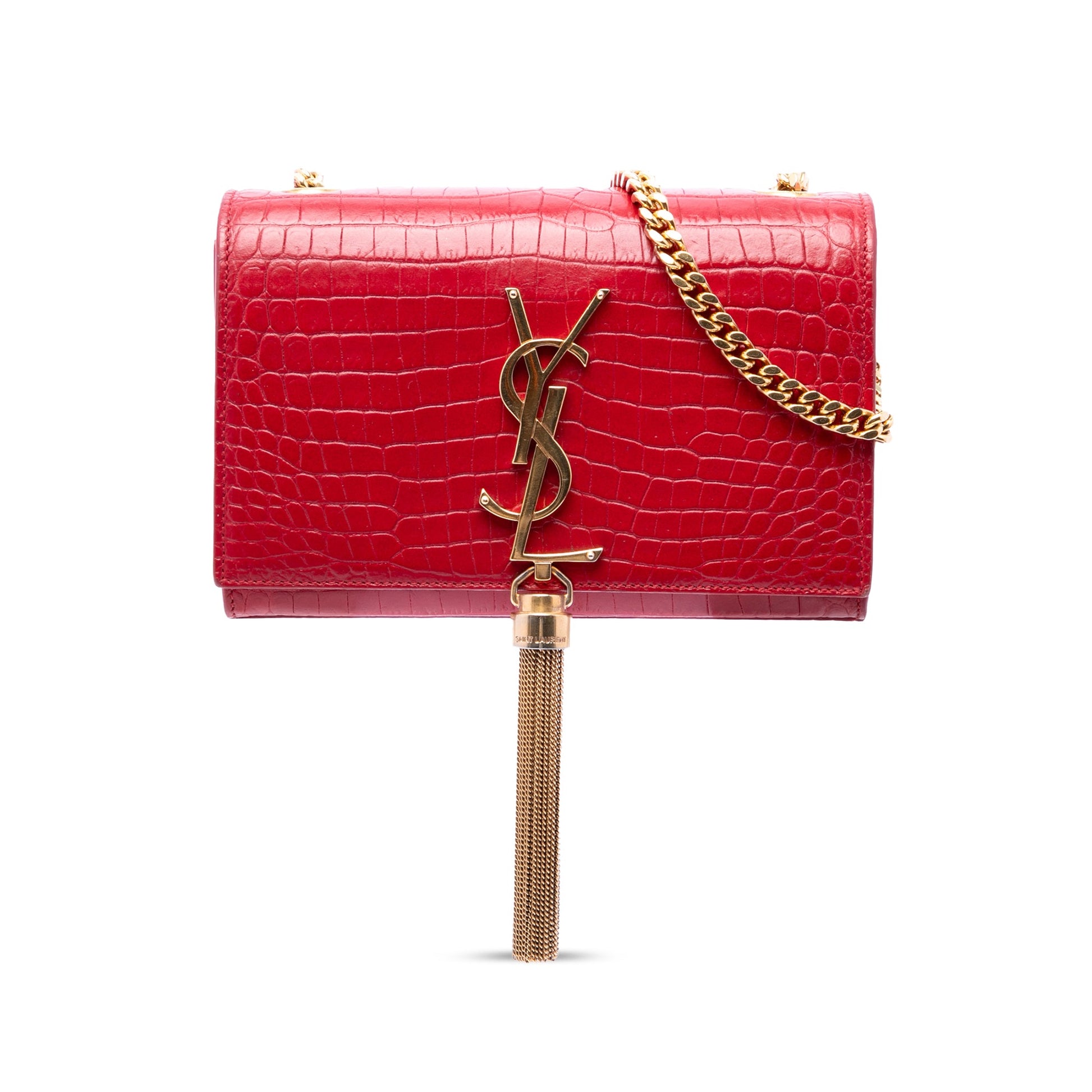 Saint Laurent Small Croc Embossed Leather Kate Tassel Crossbody