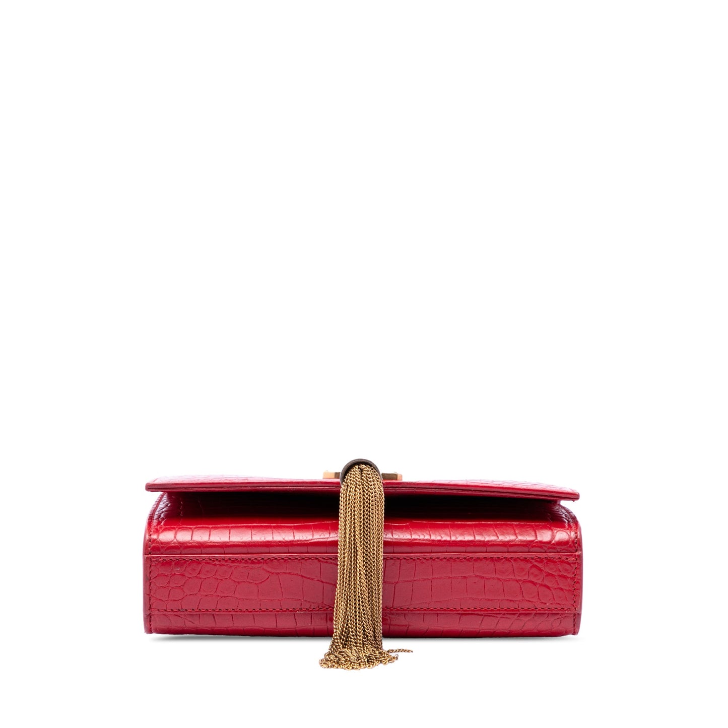 Saint Laurent Small Croc Embossed Leather Kate Tassel Crossbody