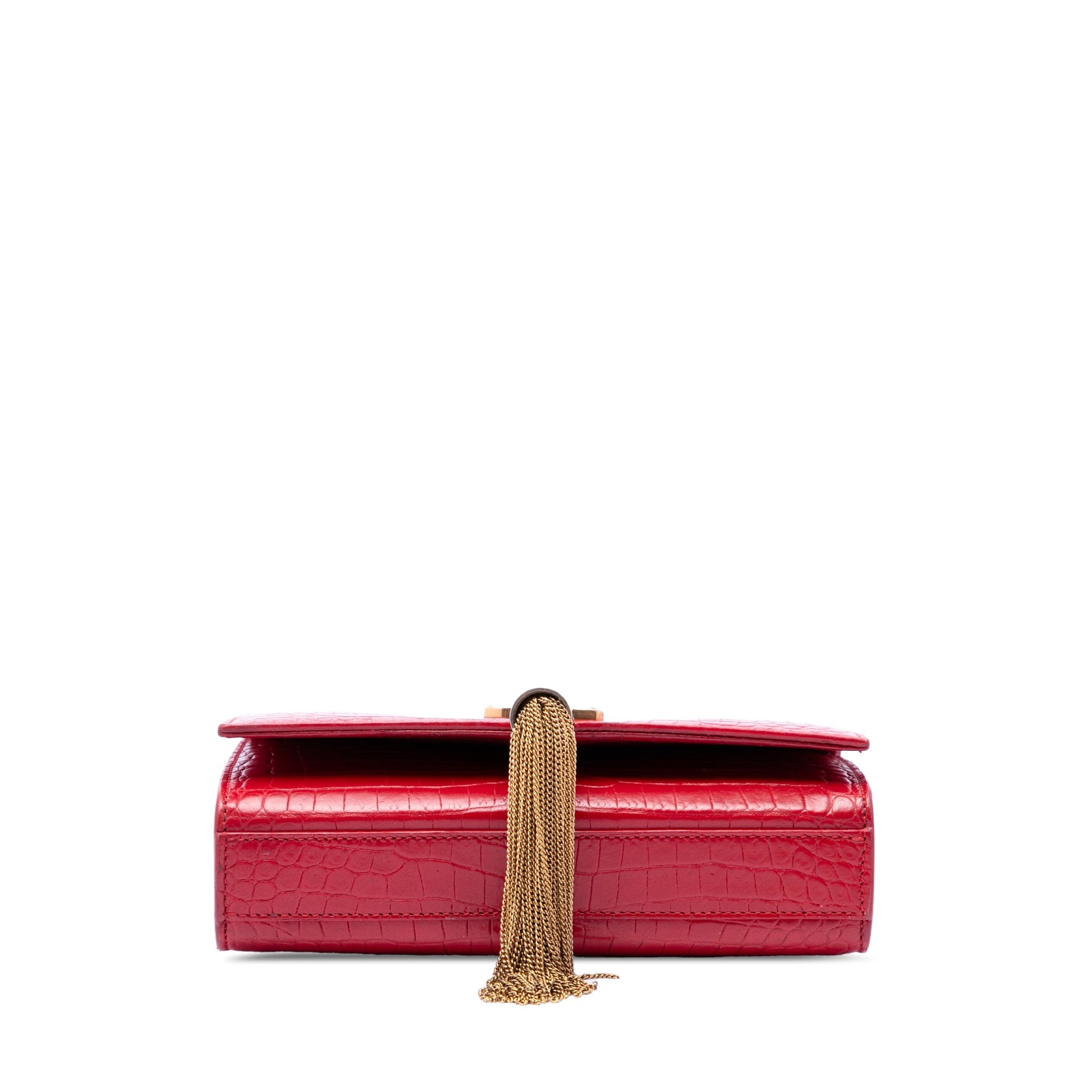 Saint Laurent Small Croc Embossed Leather Kate Tassel Crossbody