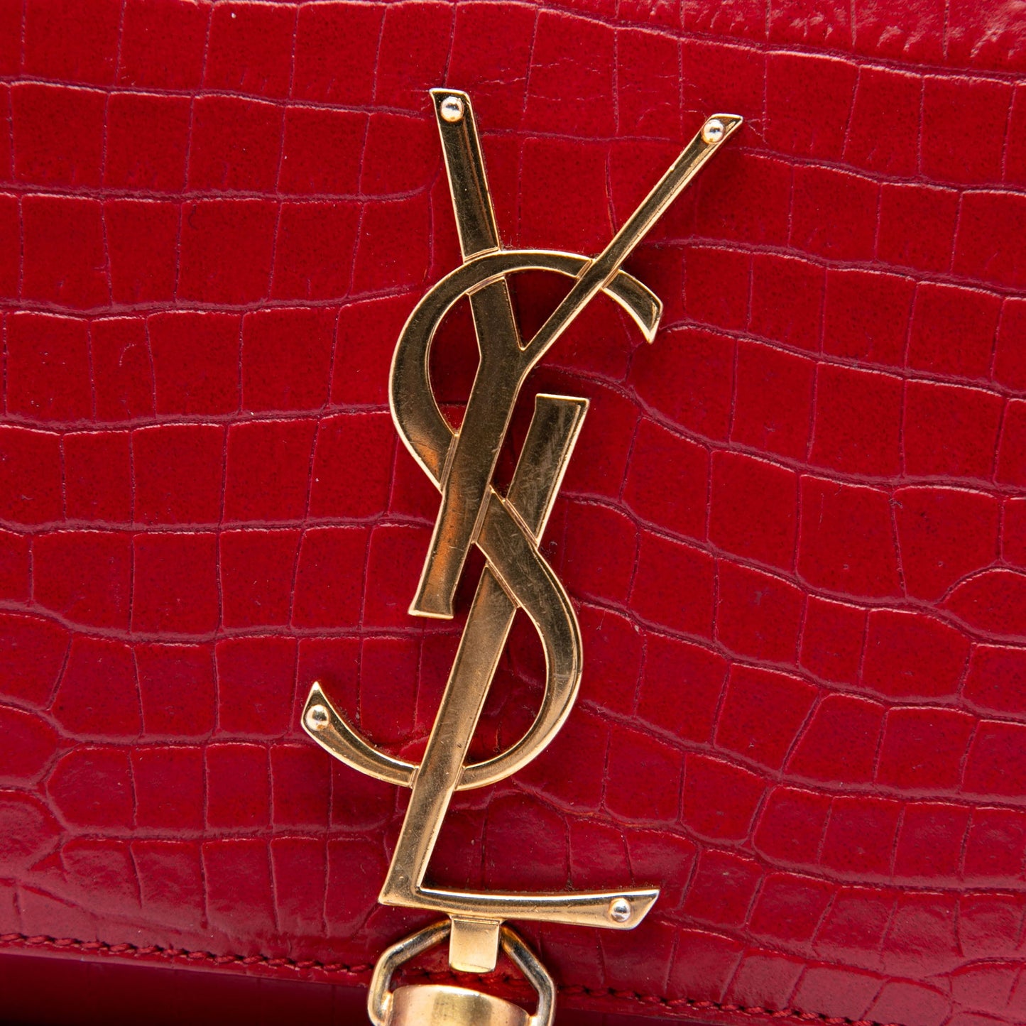 Saint Laurent Small Croc Embossed Leather Kate Tassel Crossbody