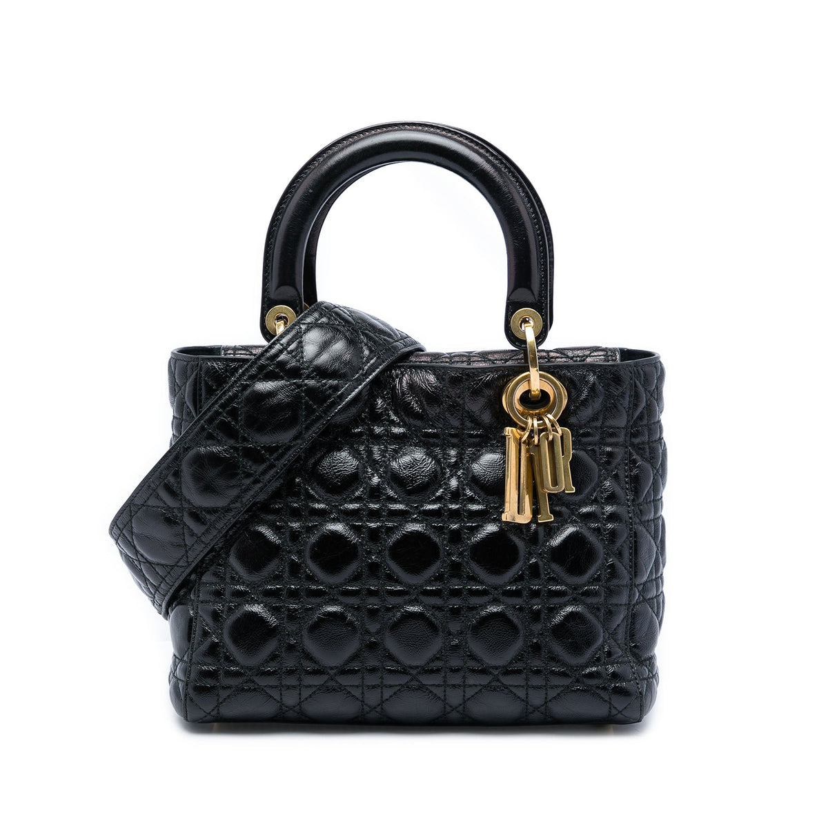 Dior Medium Crinkled Patent Cannage Supple Lady Dior — Black