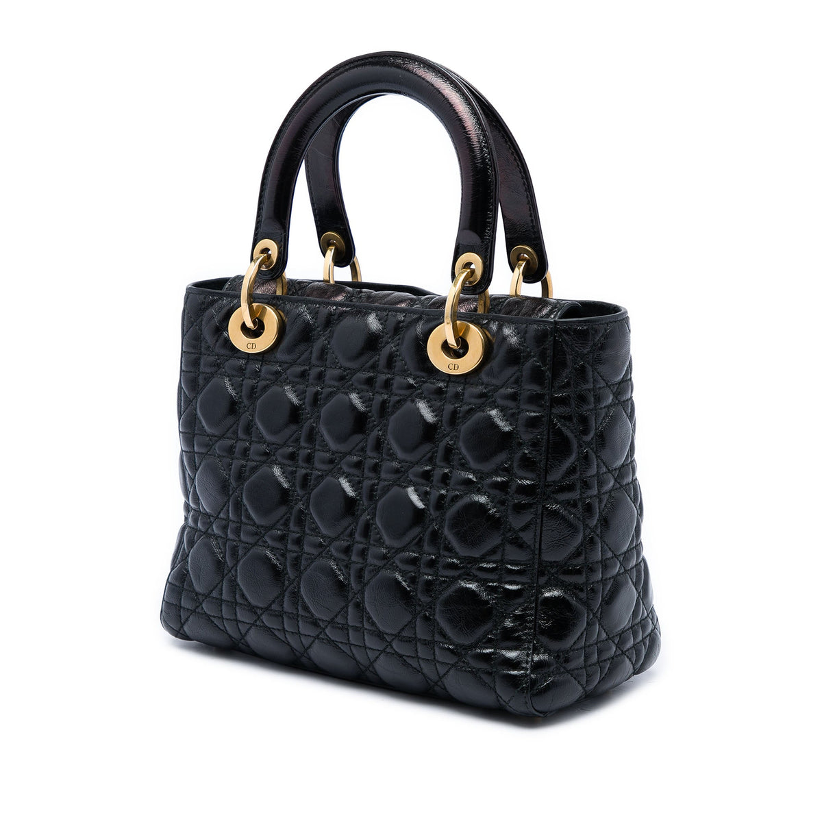 Dior Medium Crinkled Patent Cannage Supple Lady Dior — Black