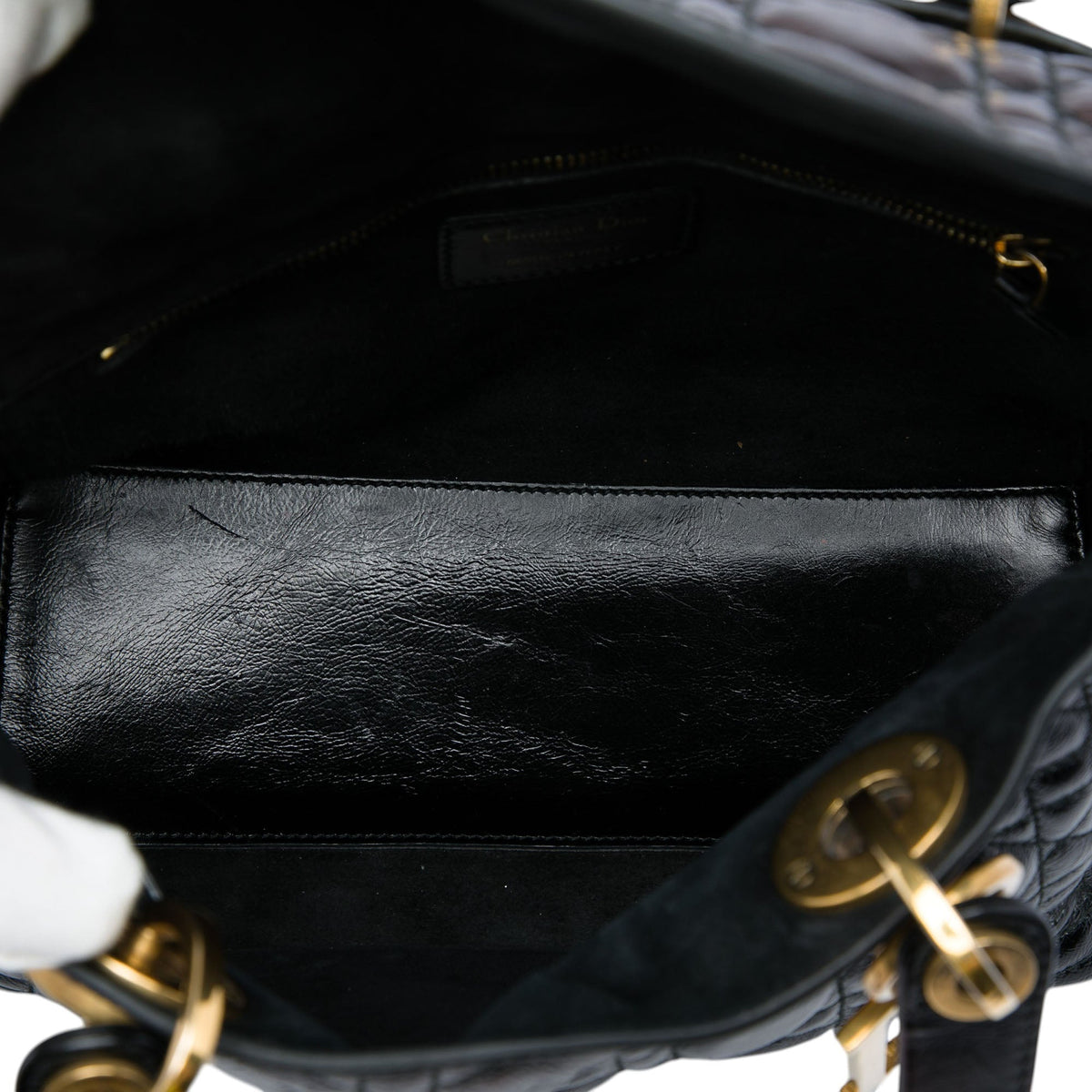Dior Medium Crinkled Patent Cannage Supple Lady Dior — Black
