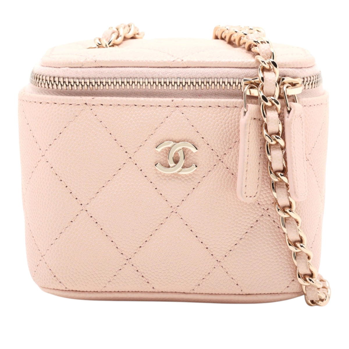 Chanel Mini Quilted Lambskin Pearl Crush Vanity Case With Chain — Pink