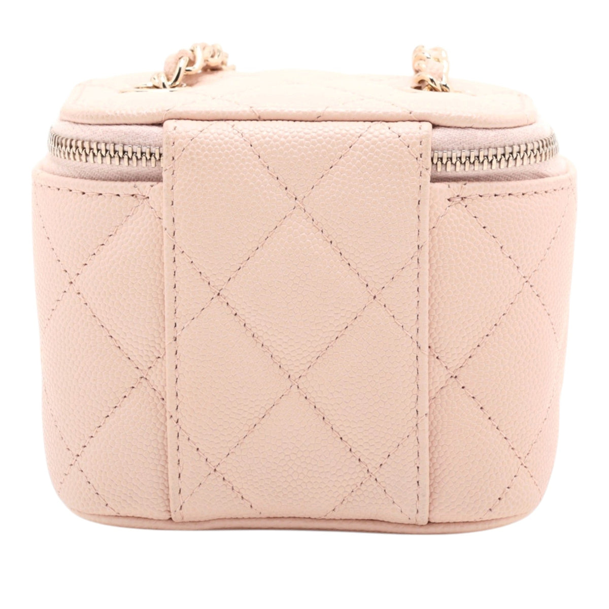 Chanel Mini Quilted Lambskin Pearl Crush Vanity Case With Chain — Pink