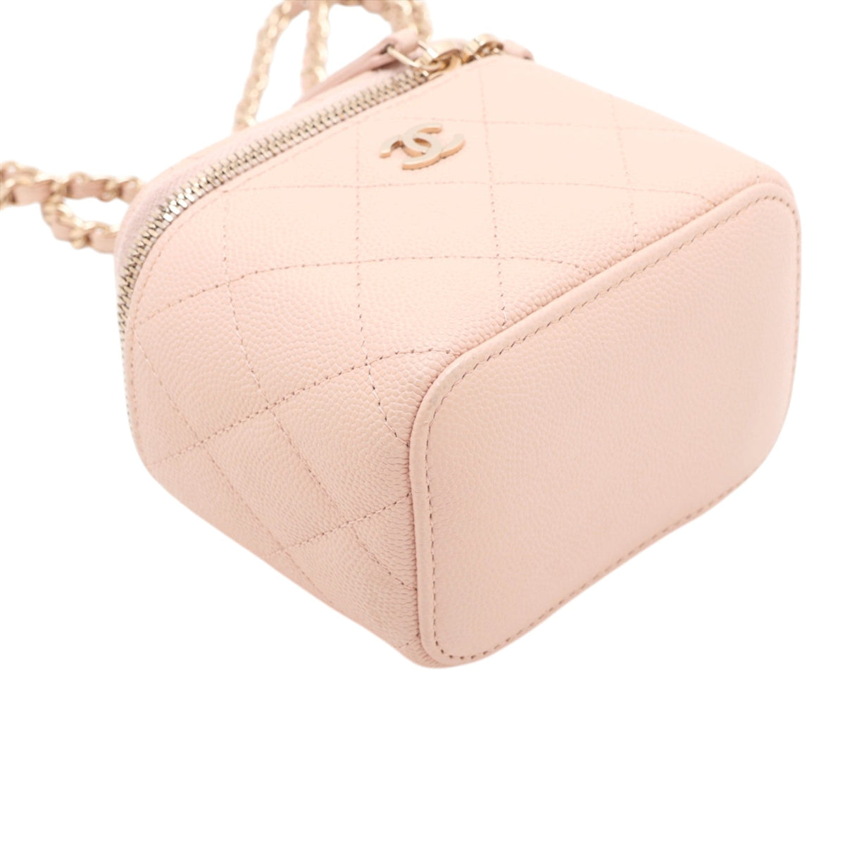 Chanel Mini Quilted Lambskin Pearl Crush Vanity Case With Chain — Pink