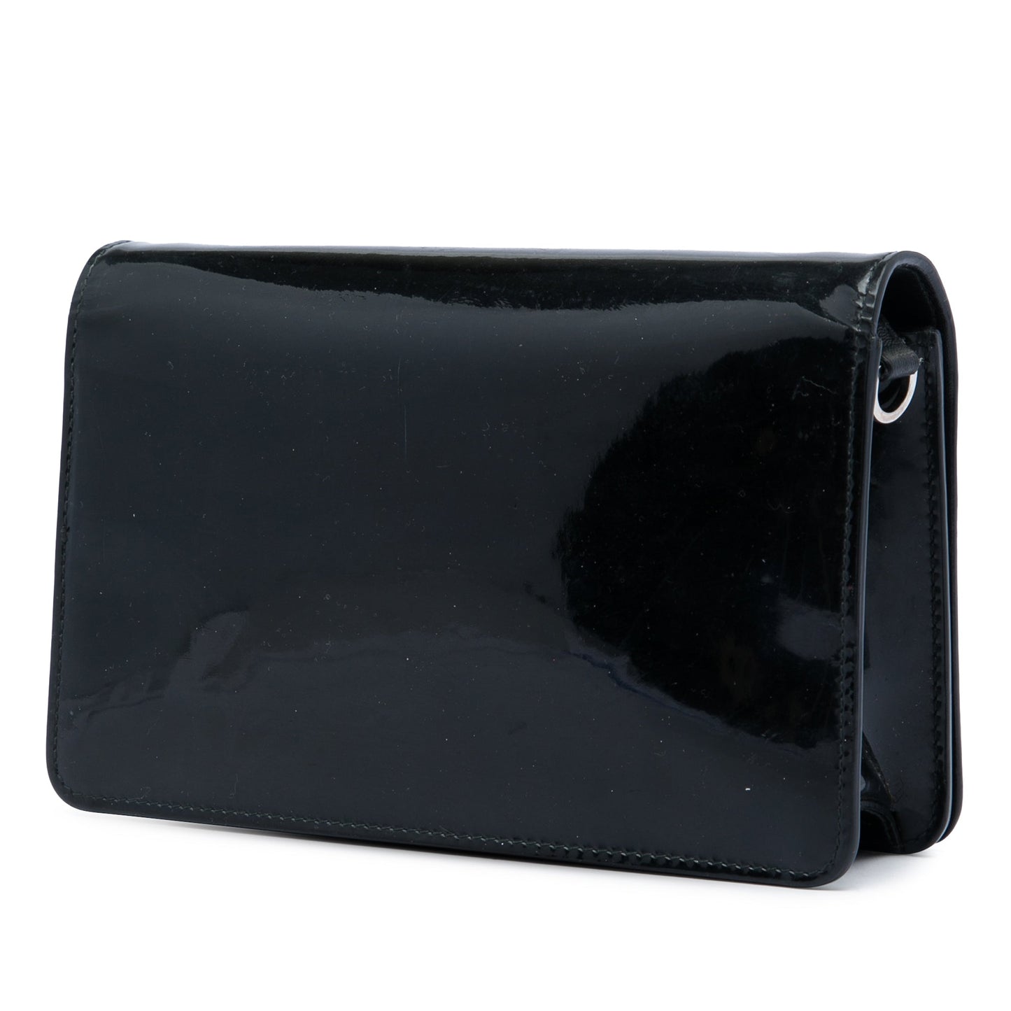 Miu Miu Patent Crystal Embellished Logo Wallet On Chain