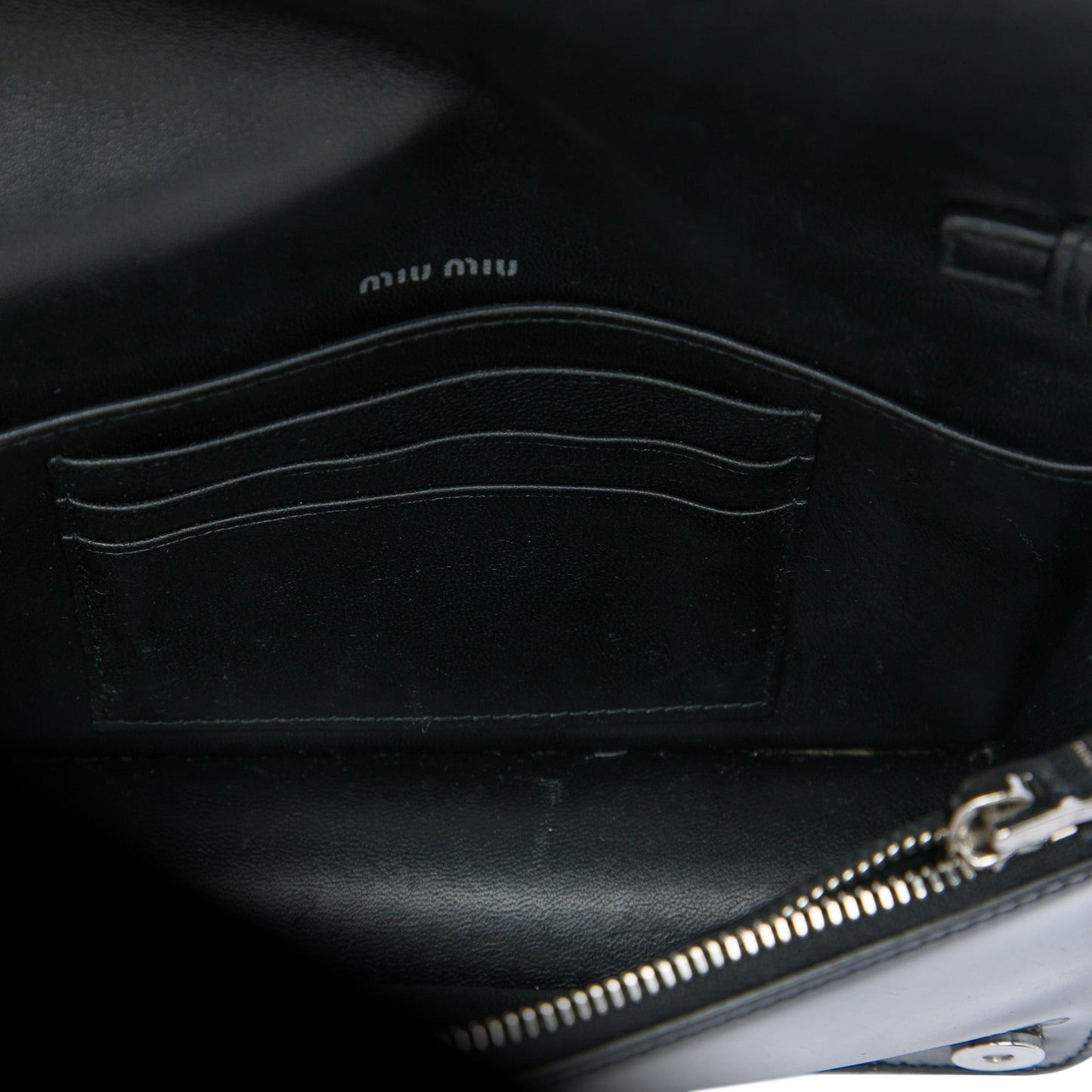 Miu Miu Patent Crystal Embellished Logo Wallet On Chain