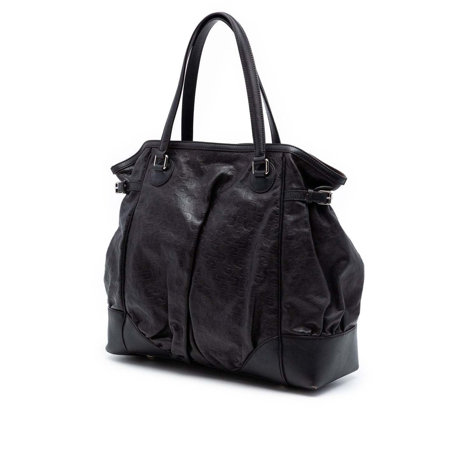 Gucci Embossed Leather Horsebit Full Moon Tote