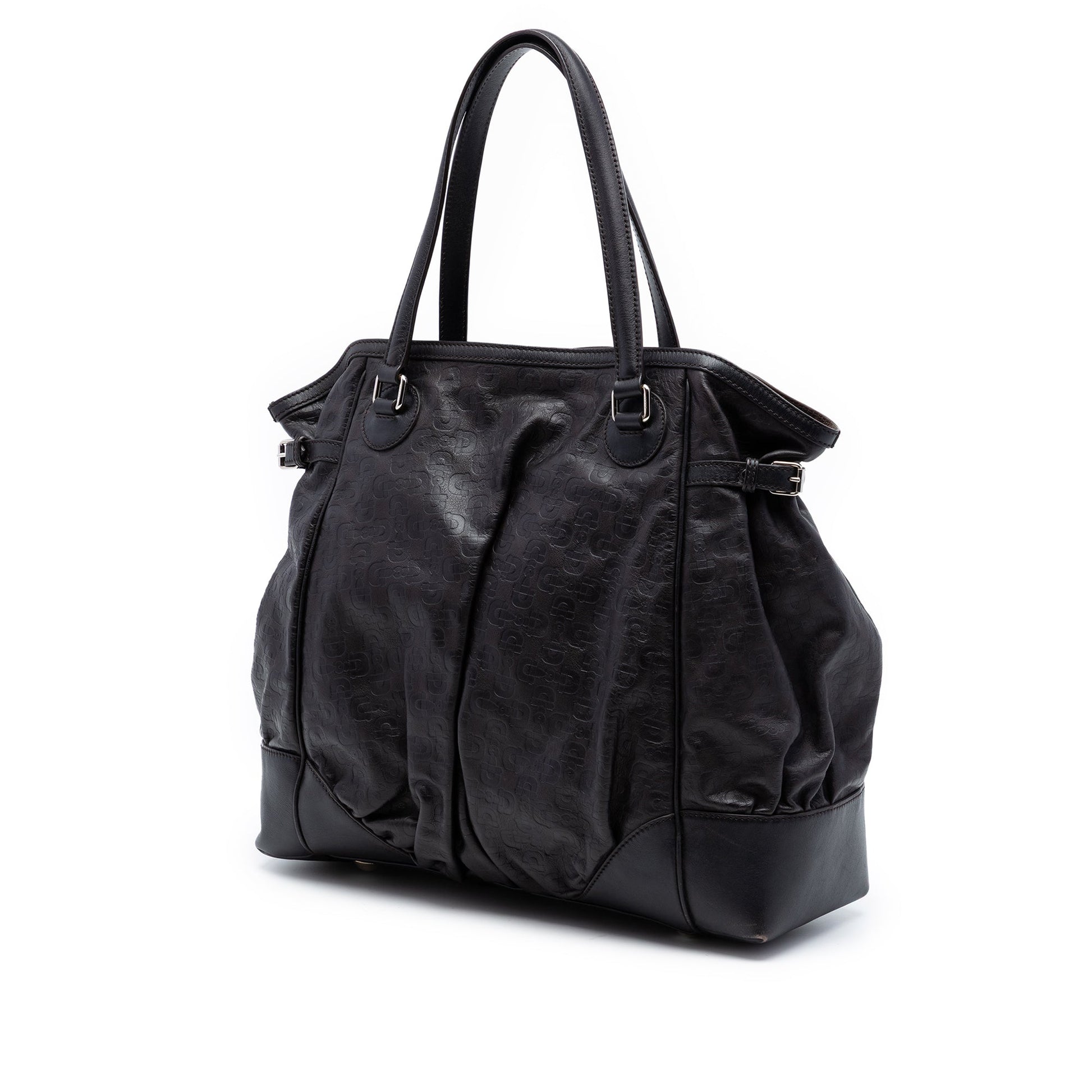 Gucci Embossed Leather Horsebit Full Moon Tote