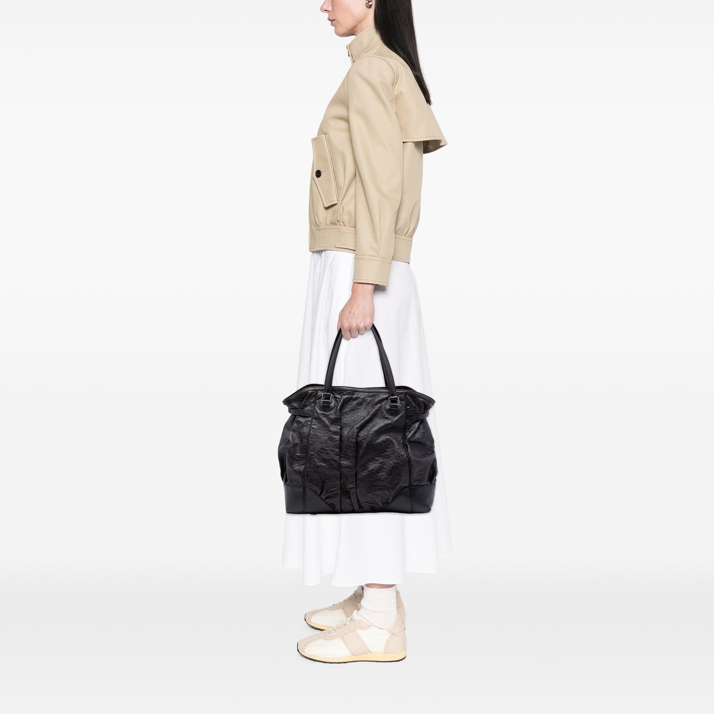 Gucci Embossed Leather Horsebit Full Moon Tote