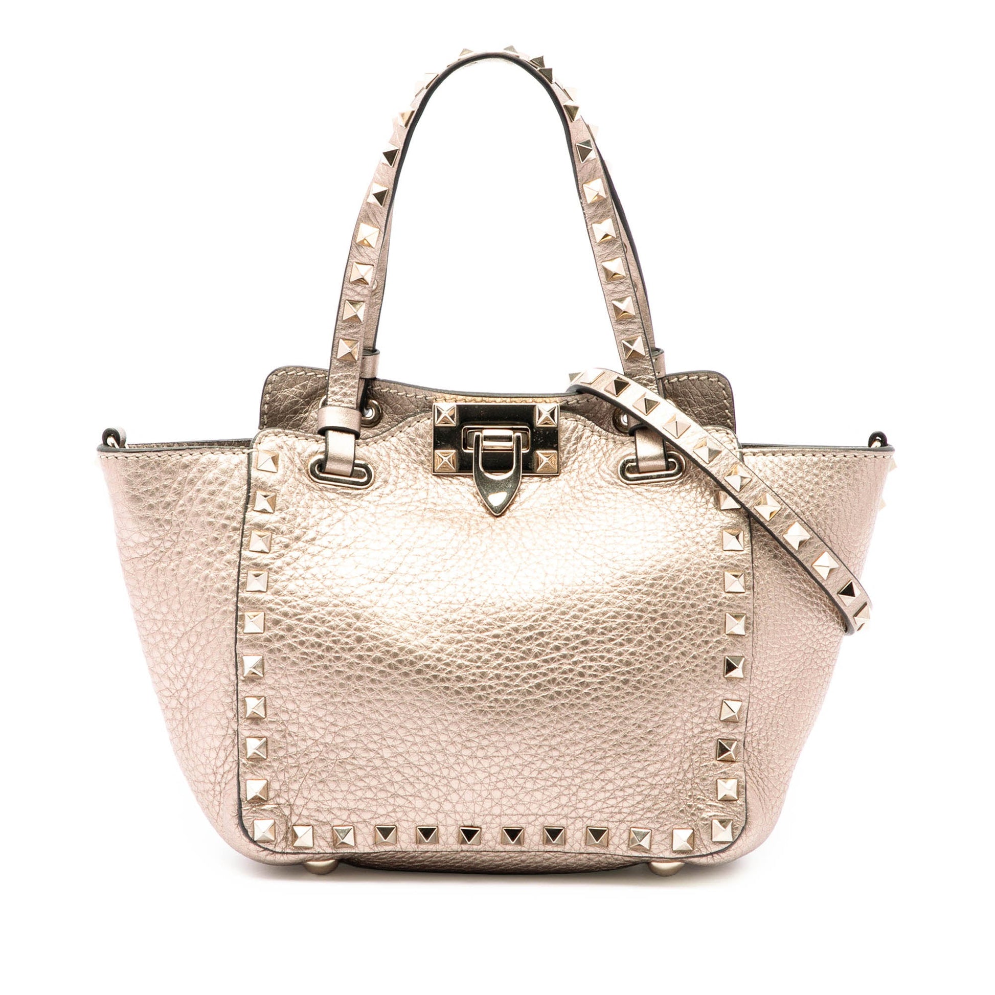 Valentino Mini Metallic Pebbled Calfskin Rockstud Trapeze Satchel