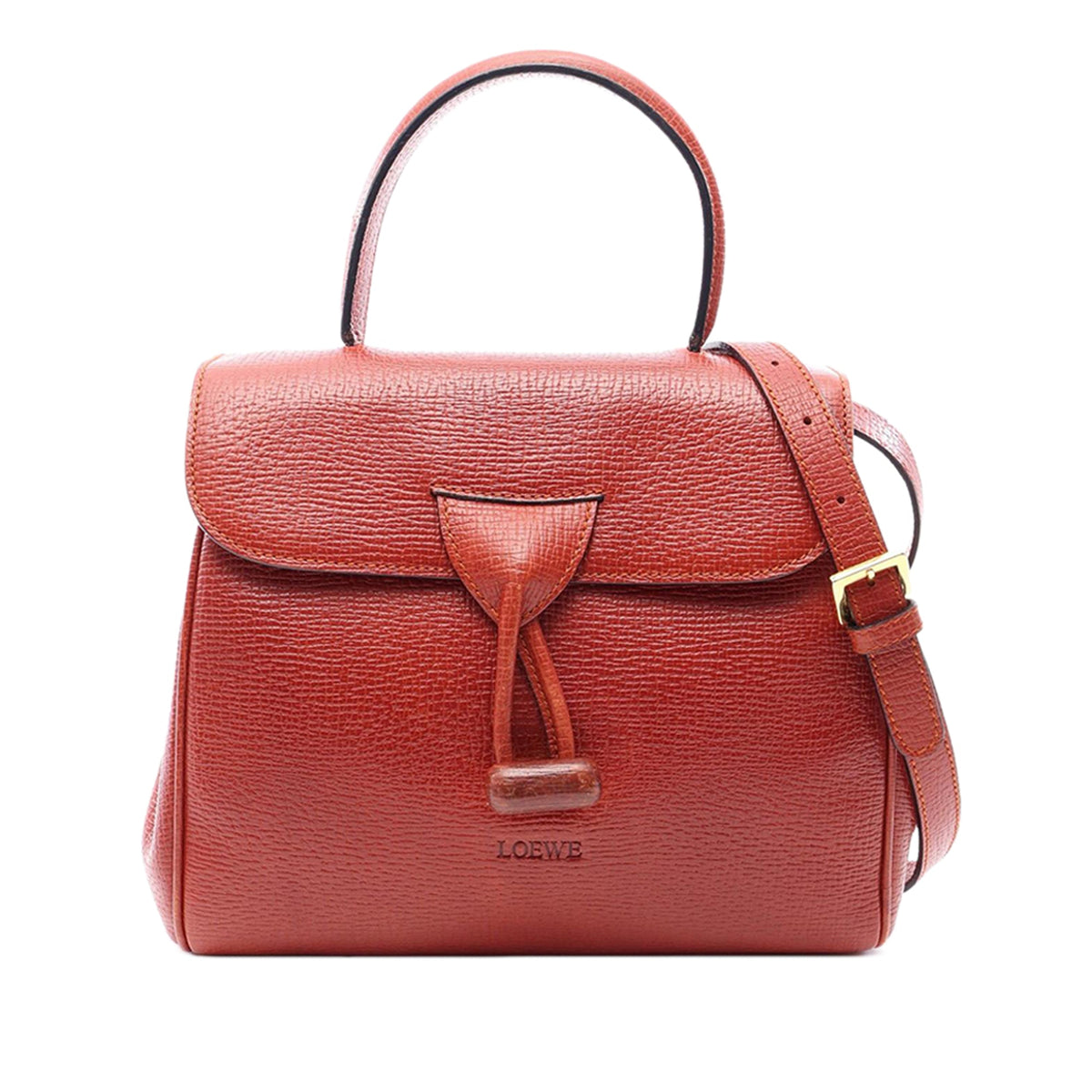 LOEWE Grained Calfskin Flap Satchel — Red