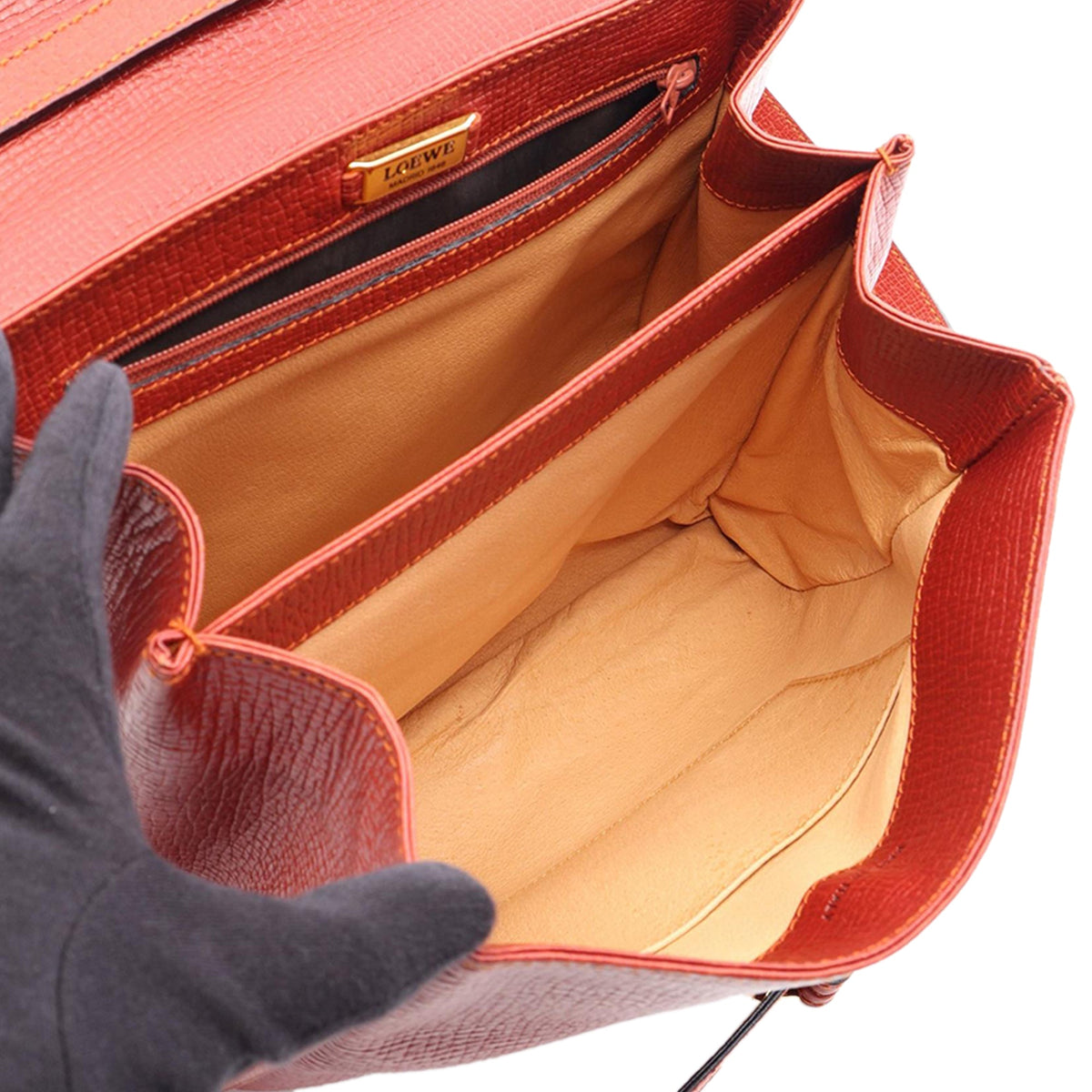 LOEWE Grained Calfskin Flap Satchel — Red