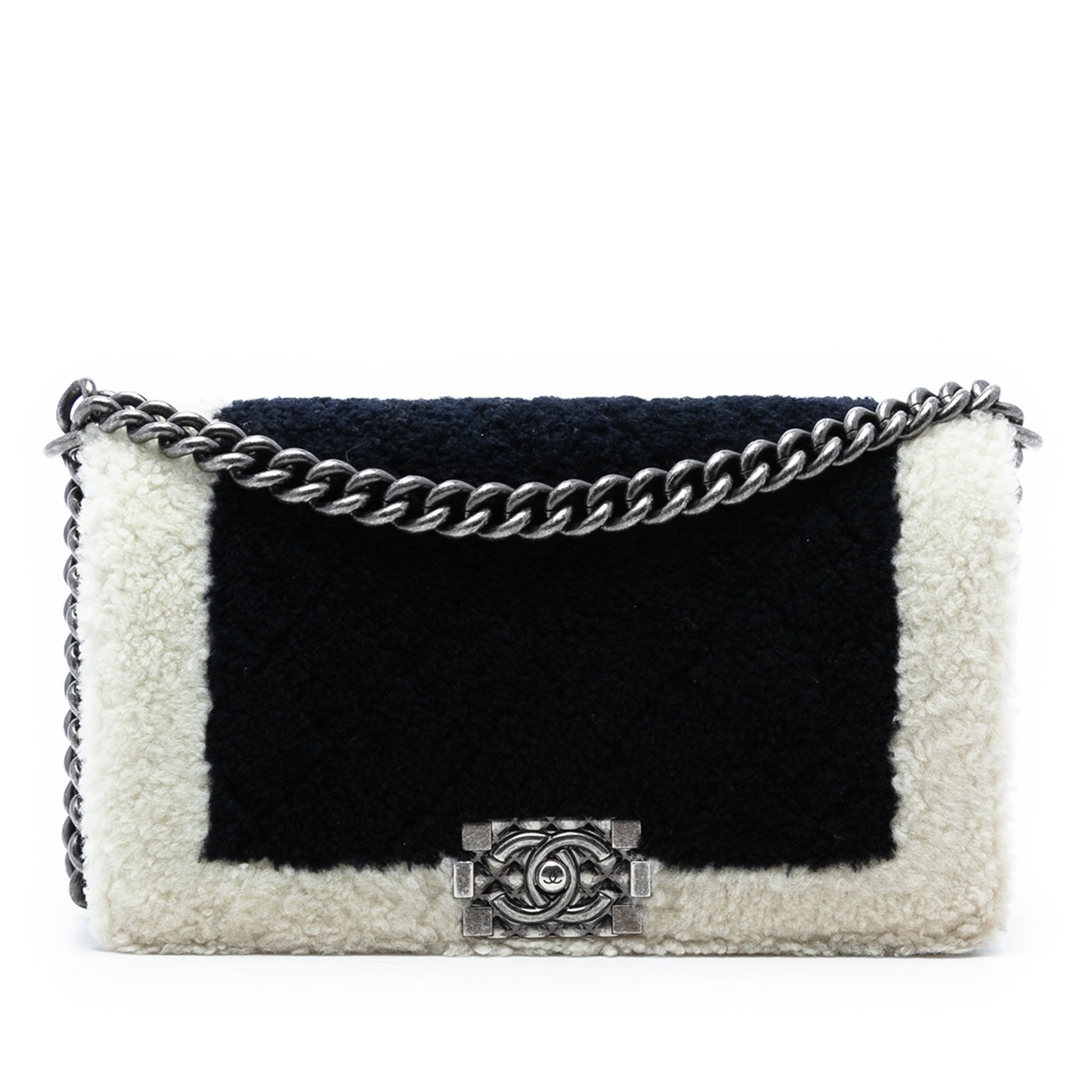 Chanel Medium Bicolor Shearling Boy Flap