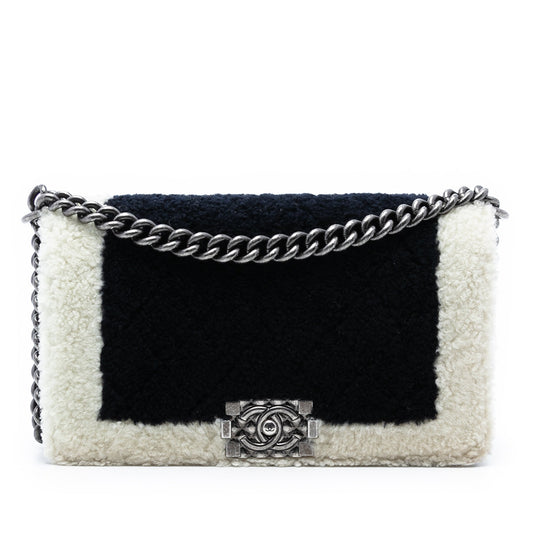 Chanel Medium Bicolor Shearling Boy Flap