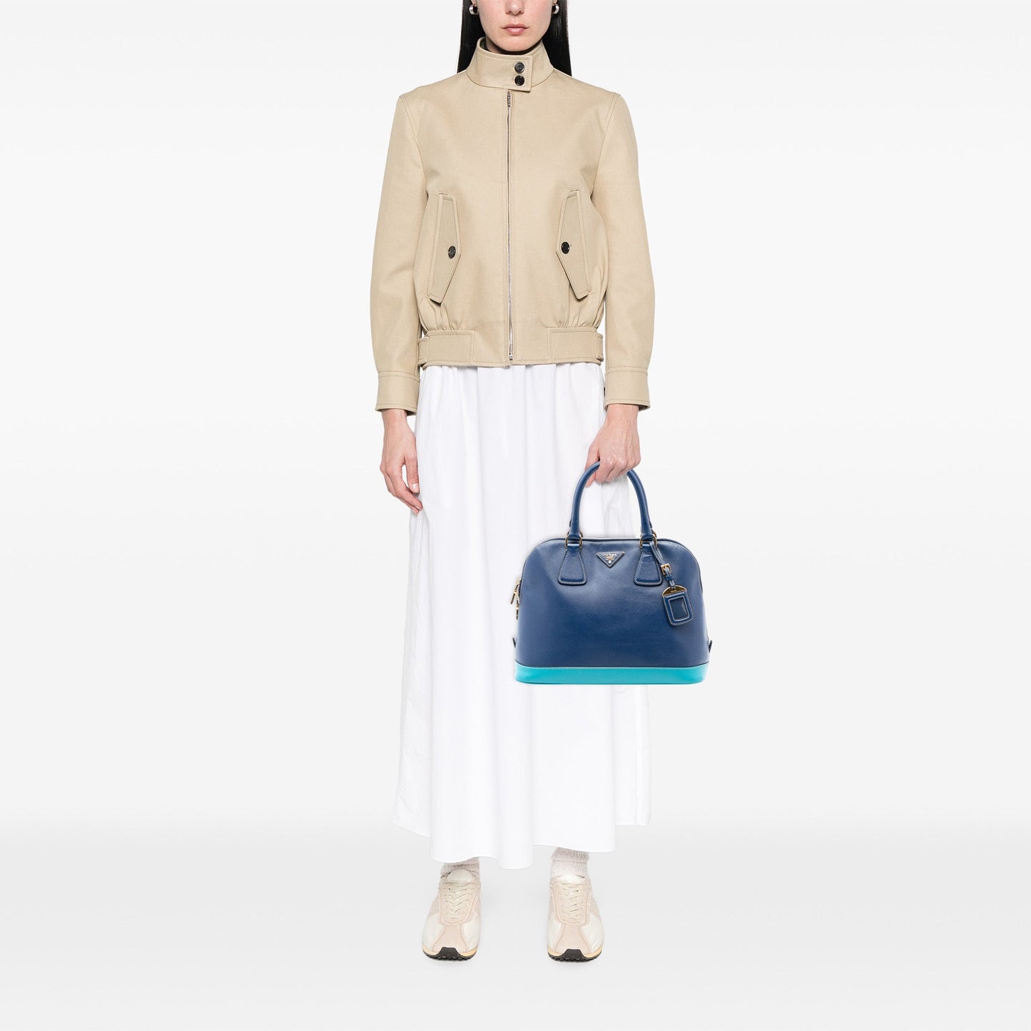 Prada Bicolor Saffiano Lux Promenade Dome Handbag