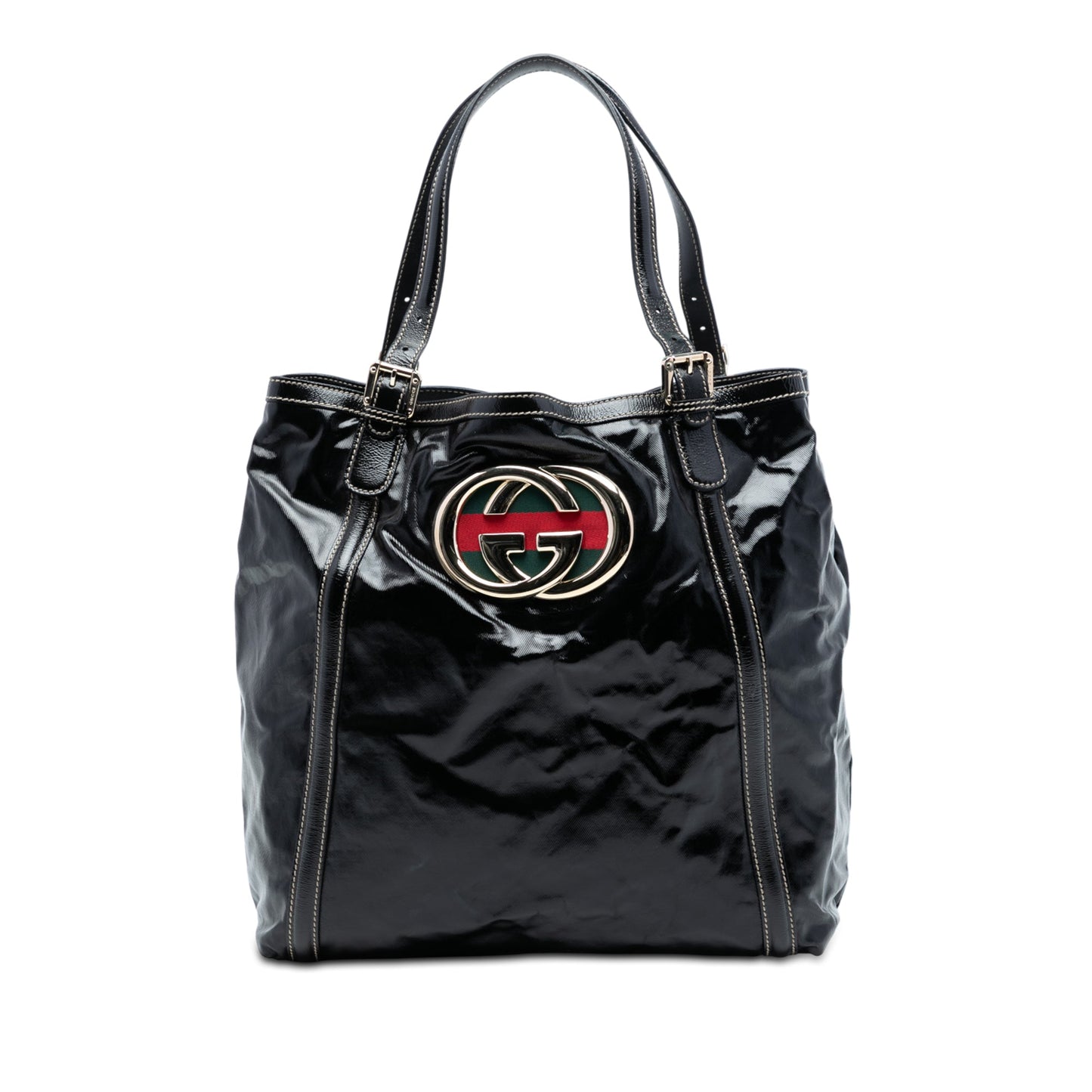 Gucci Patent Dialux Britt Web Tote