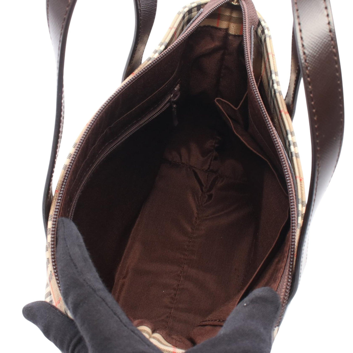 Burberry Haymarket Check Canvas Handbag — Beige