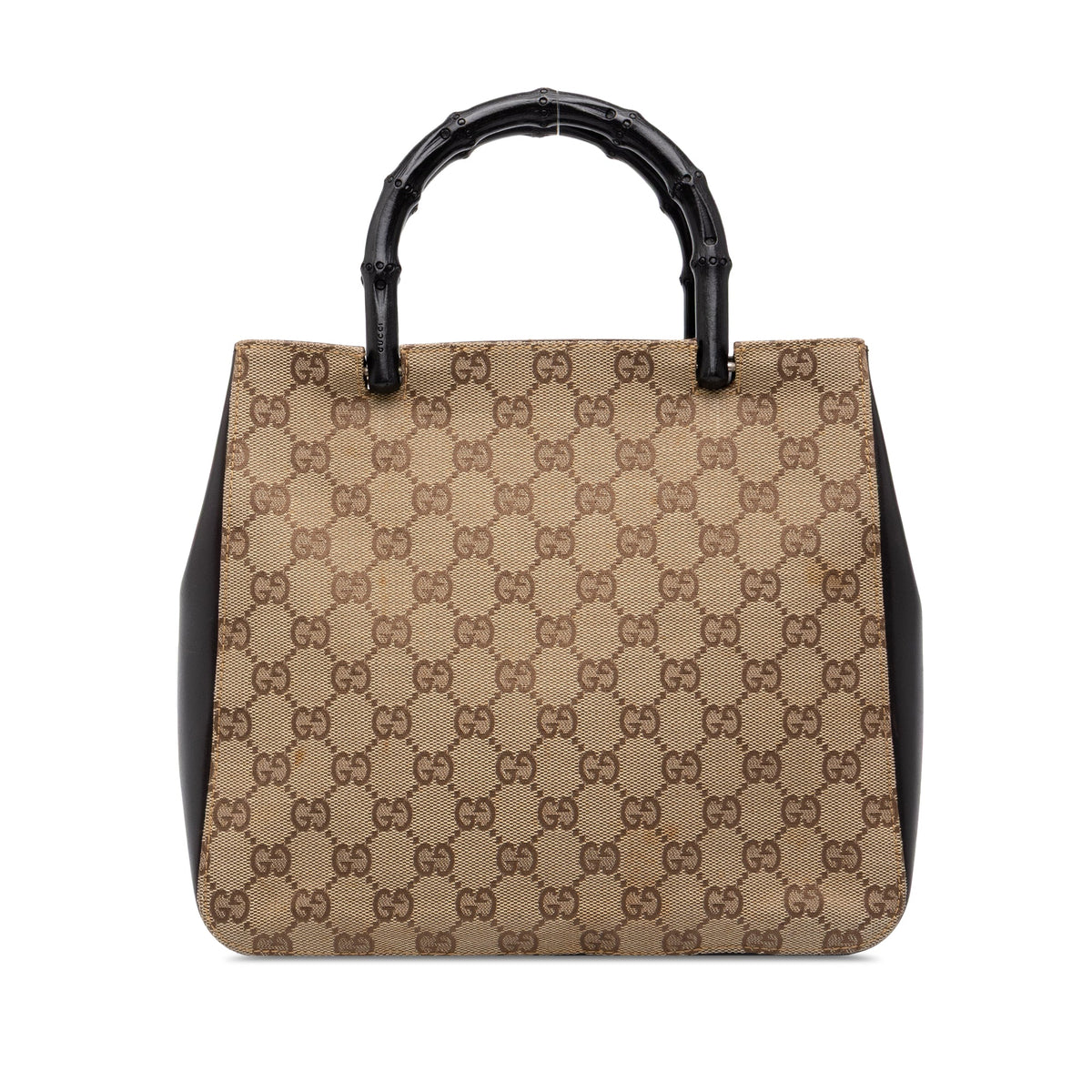 Gucci GG Canvas and Calfskin Bamboo Top Handle Bag — Beige