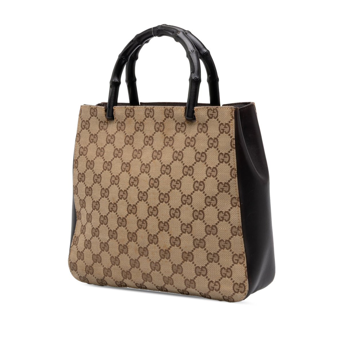 Gucci GG Canvas and Calfskin Bamboo Top Handle Bag — Beige
