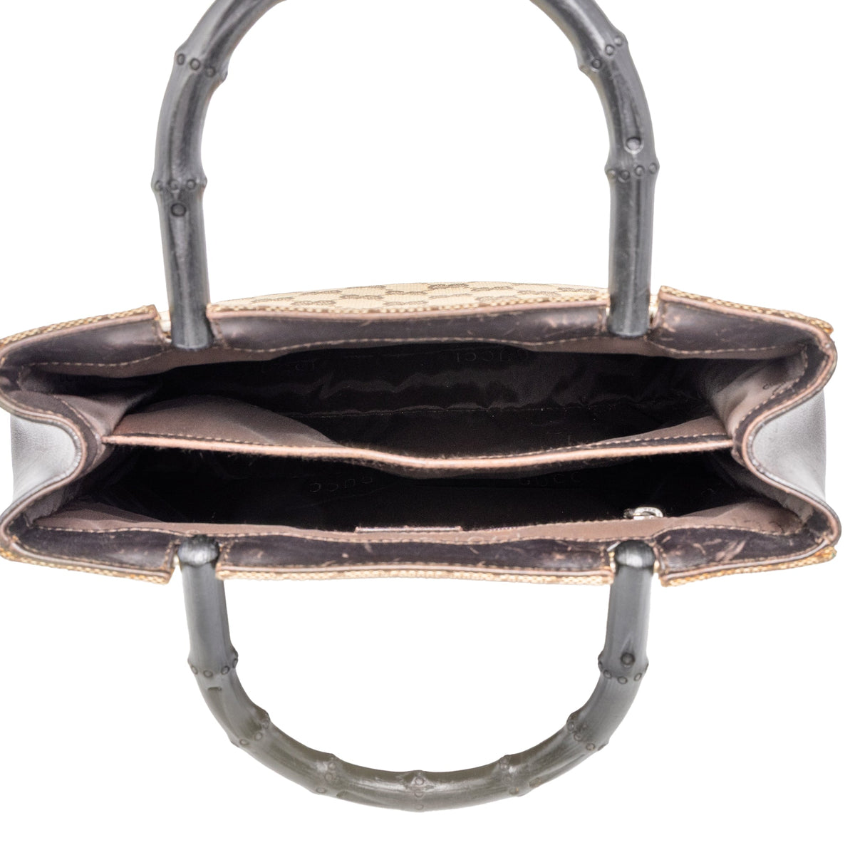 Gucci GG Canvas and Calfskin Bamboo Top Handle Bag — Beige
