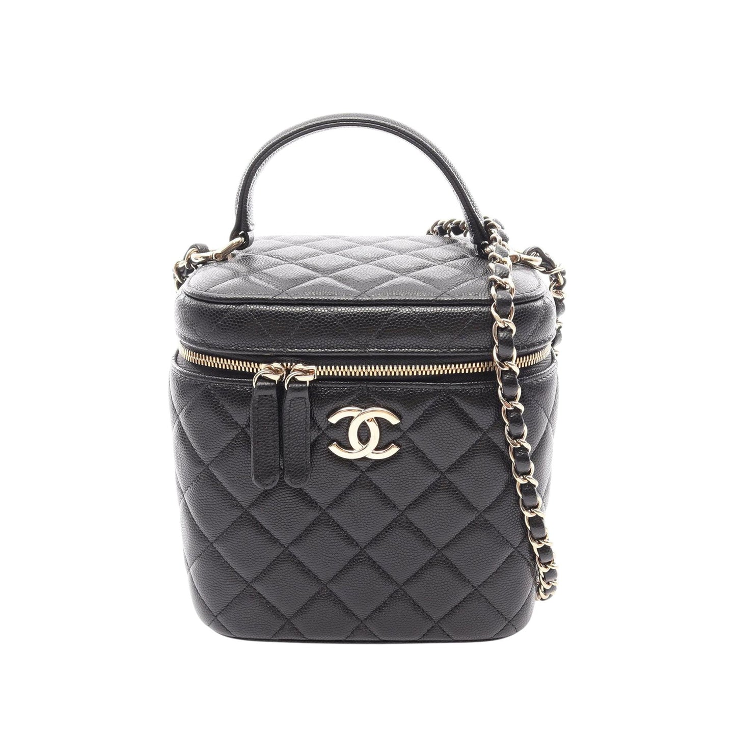Chanel CC Quilted Caviar Top Handle Vanity Case with Chain