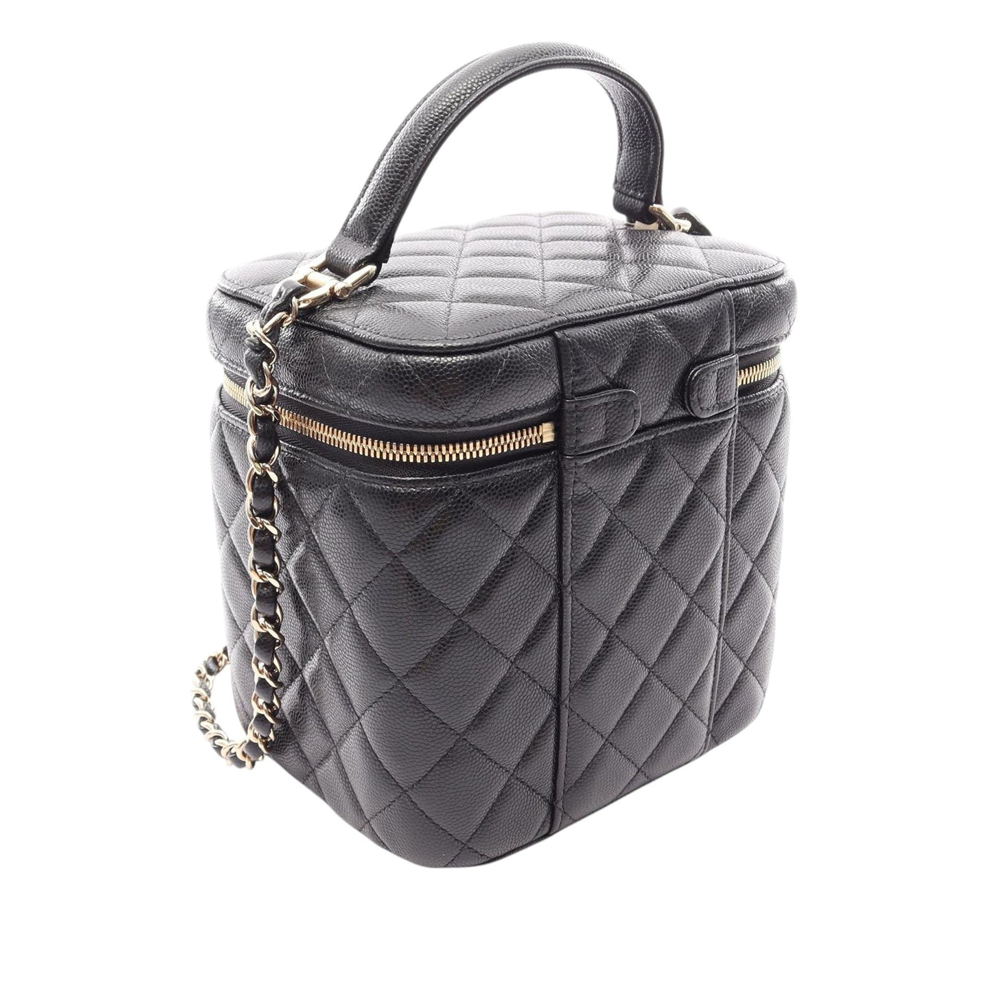 Chanel CC Quilted Caviar Top Handle Vanity Case with Chain