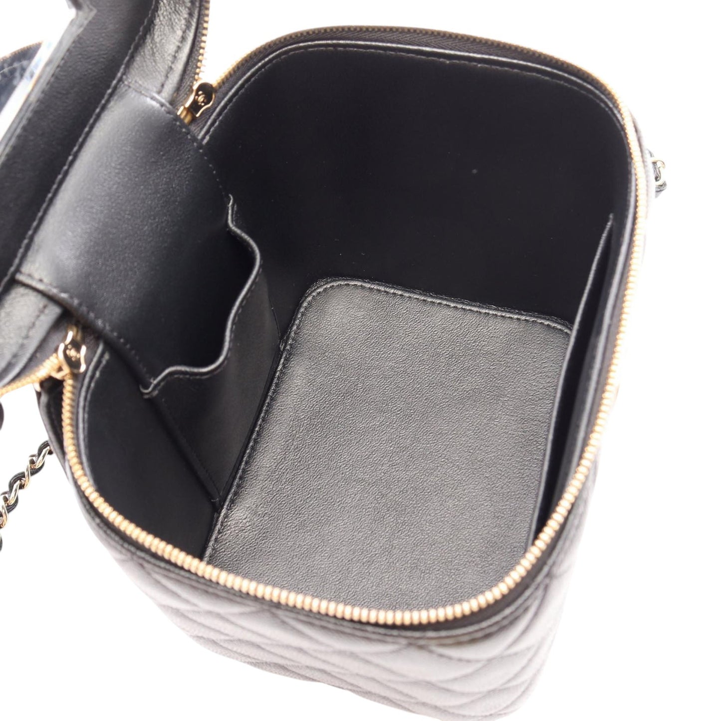Chanel CC Quilted Caviar Top Handle Vanity Case with Chain
