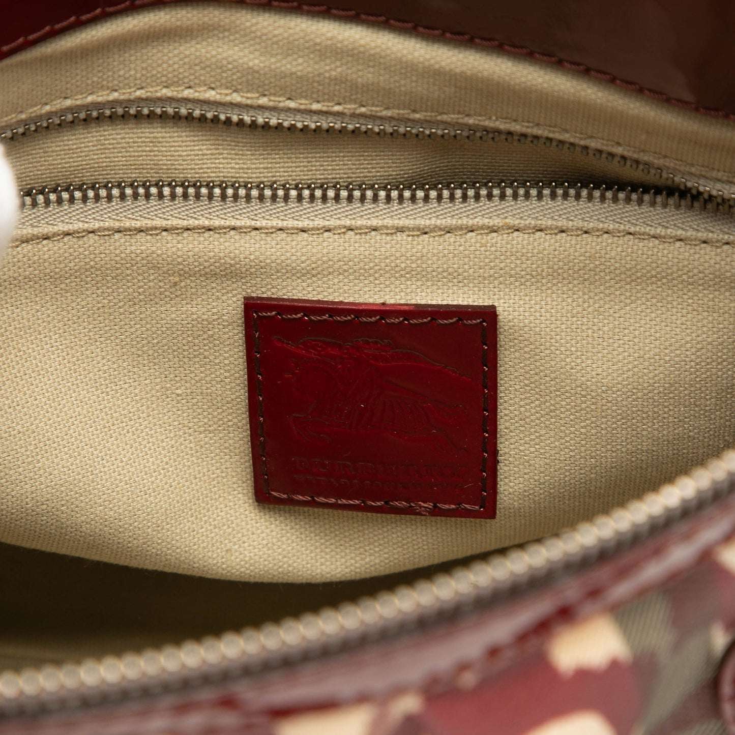 Burberry Patent Trimmed House Check Coated Canvas Hearts Pilgrim Satchel