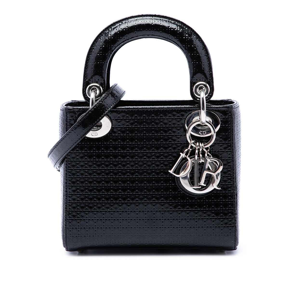 Dior Mini Metallic Patent Microcannage Lady Dior — Black