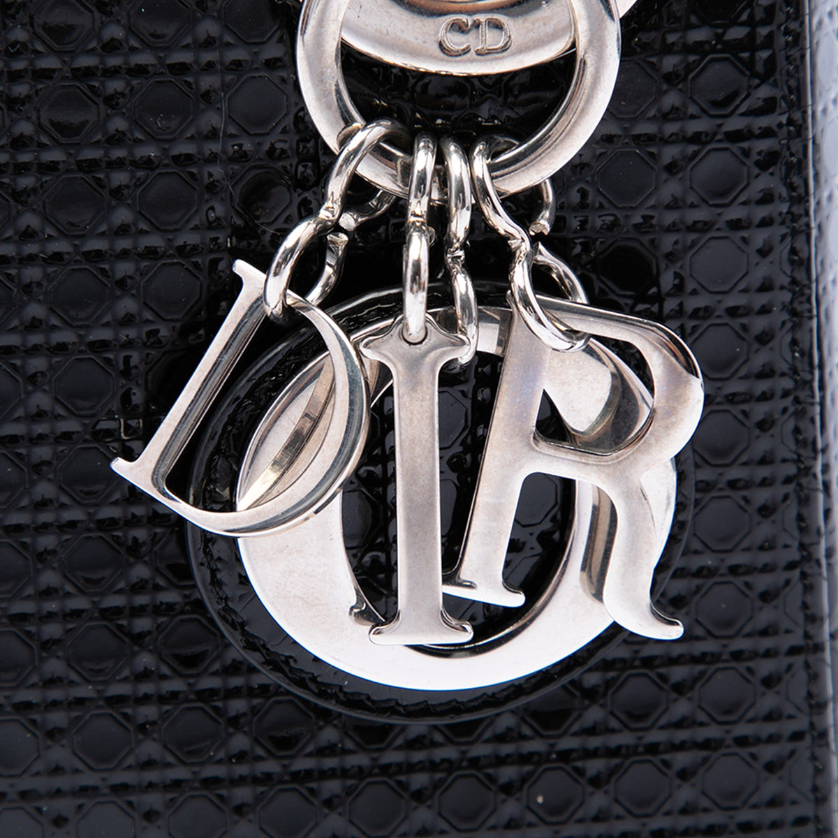 Dior Mini Metallic Patent Microcannage Lady Dior — Black