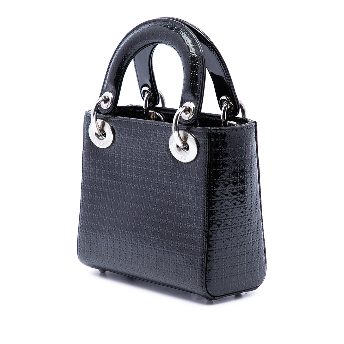 Dior Mini Metallic Patent Microcannage Lady Dior — Black