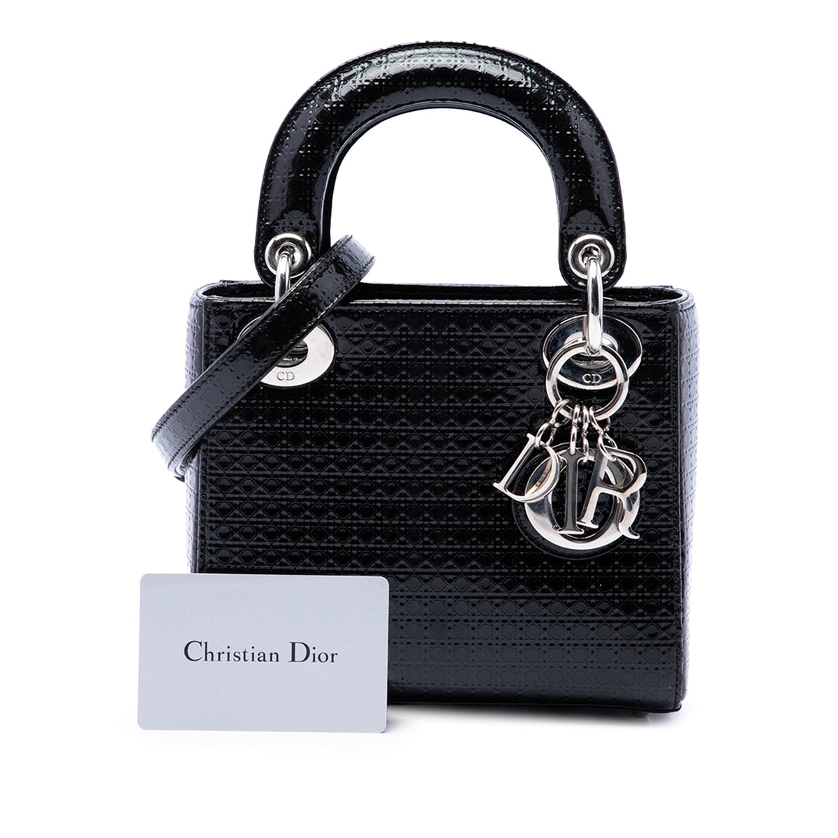 Dior Mini Metallic Patent Microcannage Lady Dior — Black