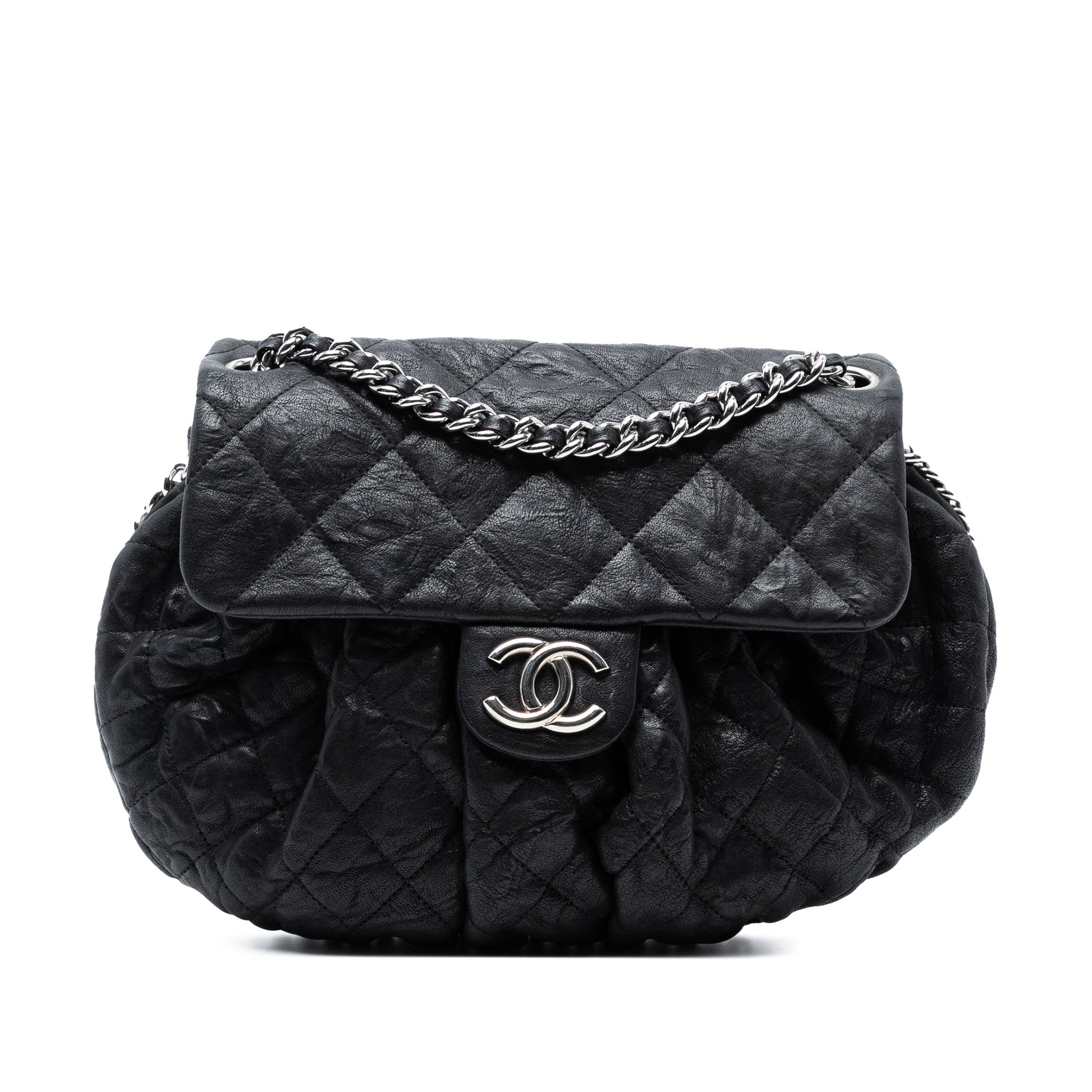 Chanel Medium Quilted Washed Lambskin Chain Around Messenger Bag