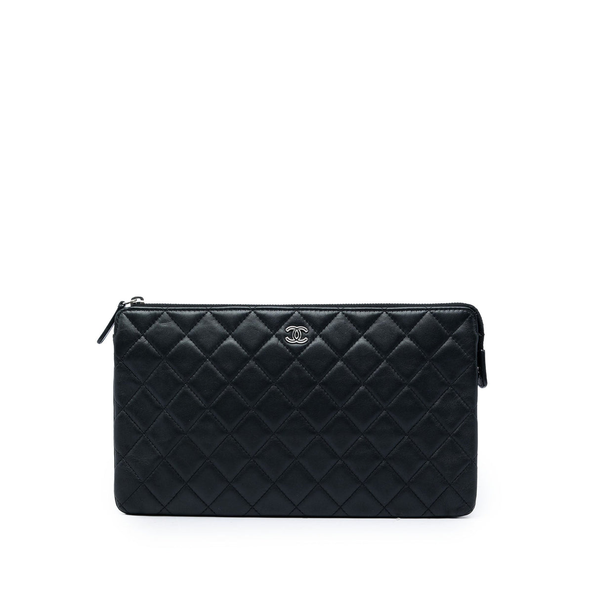 Chanel Medium CC Quilted Lambskin Clutch — Black