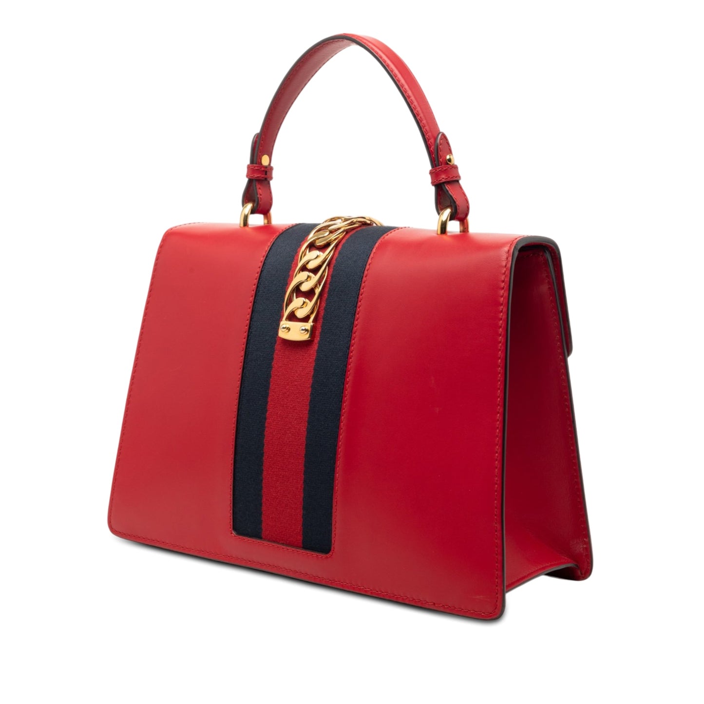 Gucci Medium Leather Web Sylvie Top Handle Bag