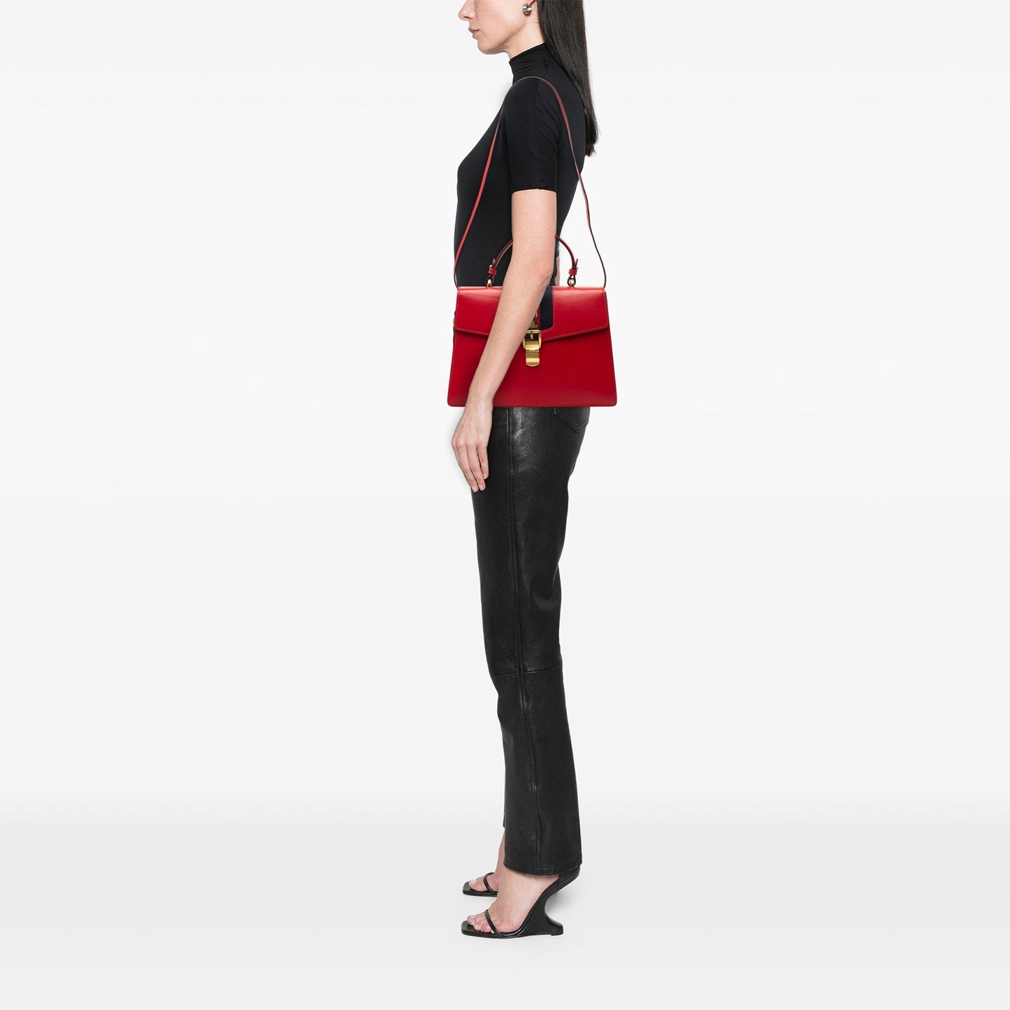 Gucci Medium Leather Web Sylvie Top Handle Bag
