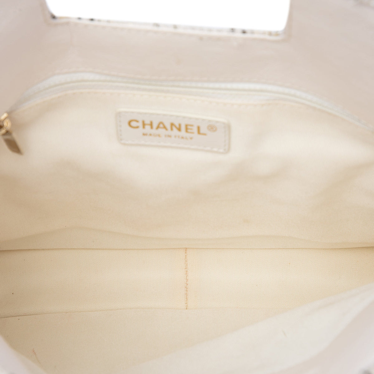 Chanel CC Tweed Trimmed Quilted Aged Calfskin Cutout Handle Shopping Tote — White