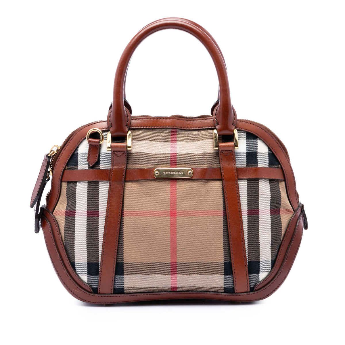 Burberry Small Leather Trimmed House Check Canvas Bridle Orchard Satchel