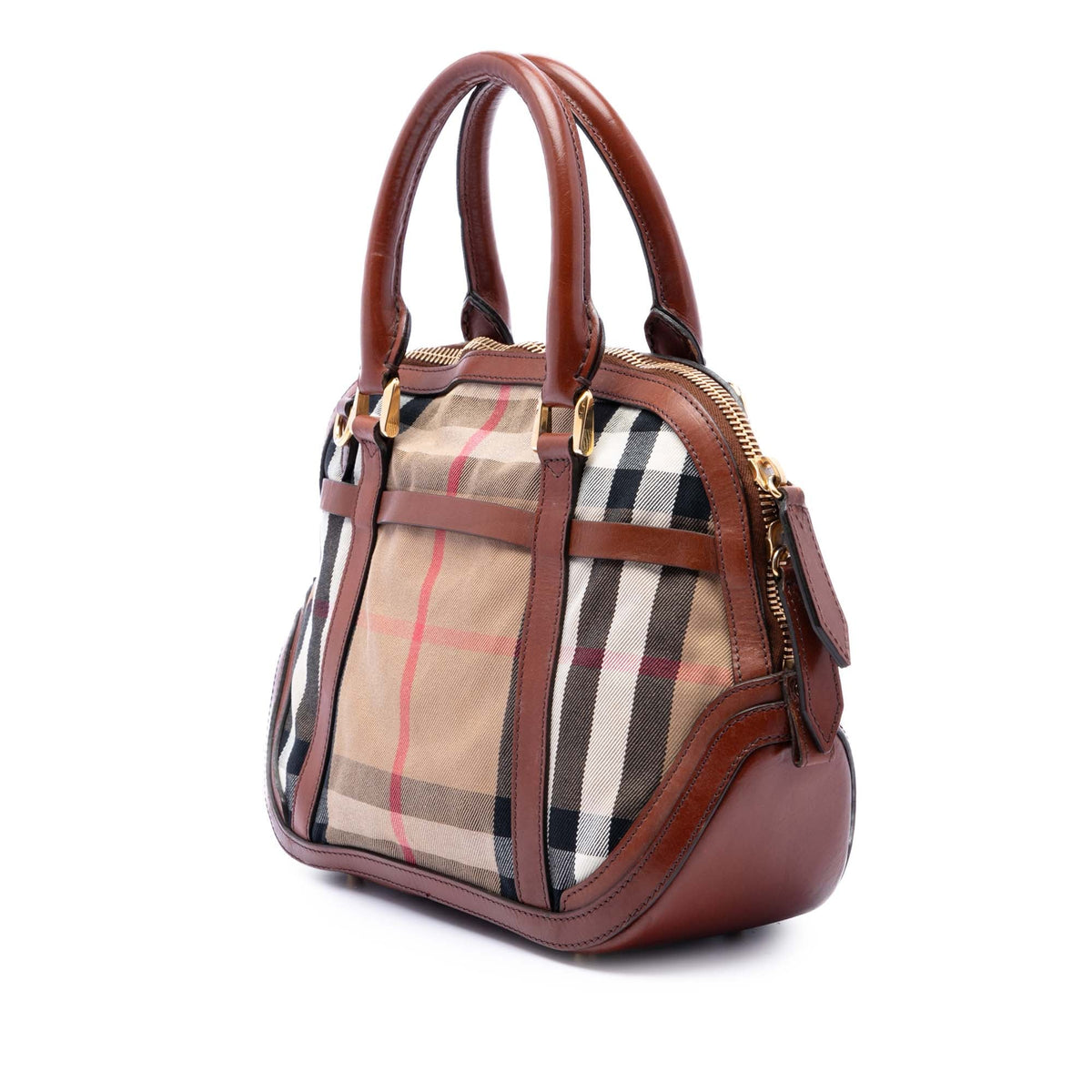 Burberry Small Leather Trimmed House Check Canvas Bridle Orchard Satchel
