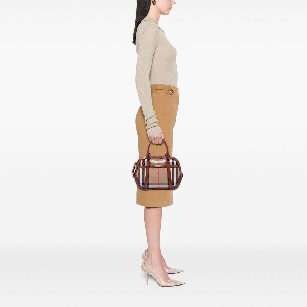 Burberry Small Leather Trimmed House Check Canvas Bridle Orchard Satchel