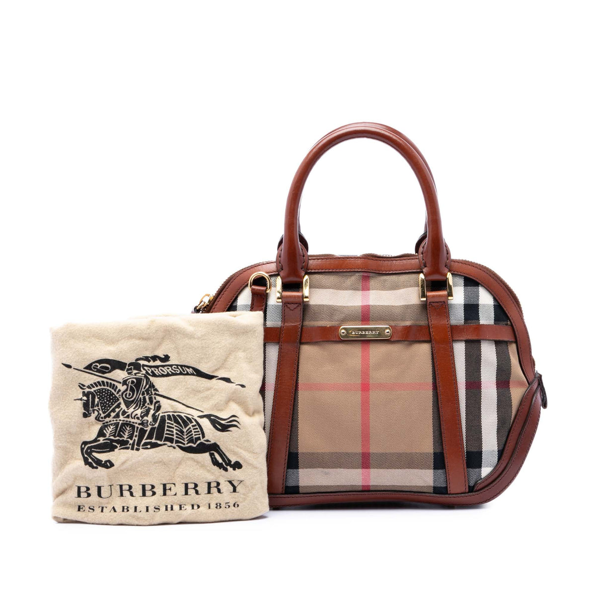 Burberry Small Leather Trimmed House Check Canvas Bridle Orchard Satchel