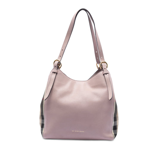 Burberry Small Leather and House Check Canvas Canterbury Tote