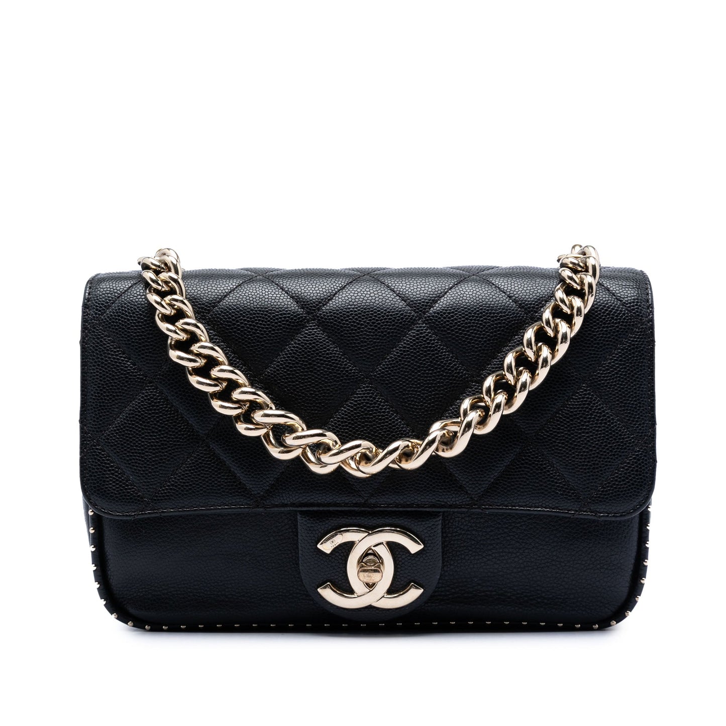 Chanel Small CC Quilted Caviar Studded Single Flap