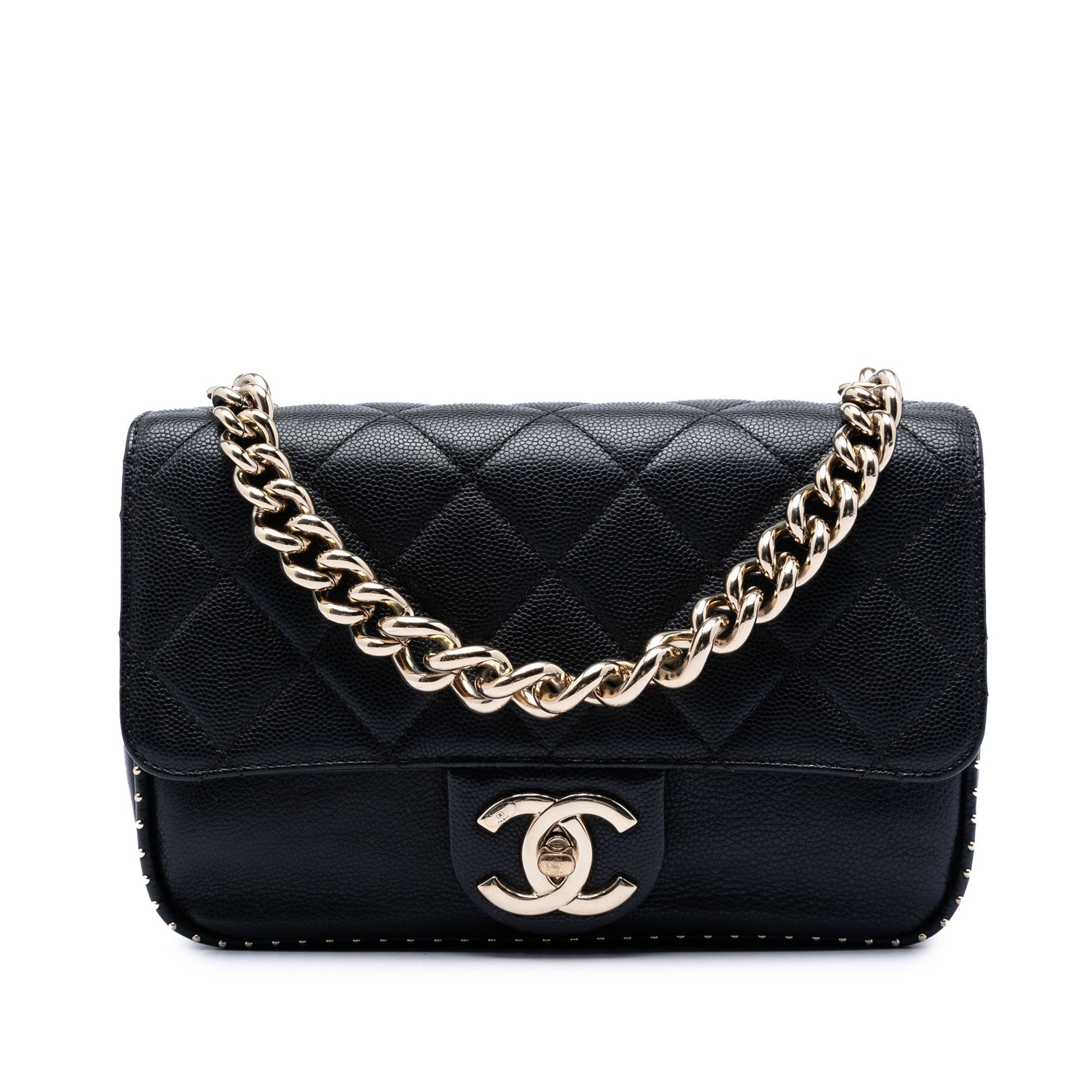 Chanel Small CC Quilted Caviar Studded Single Flap