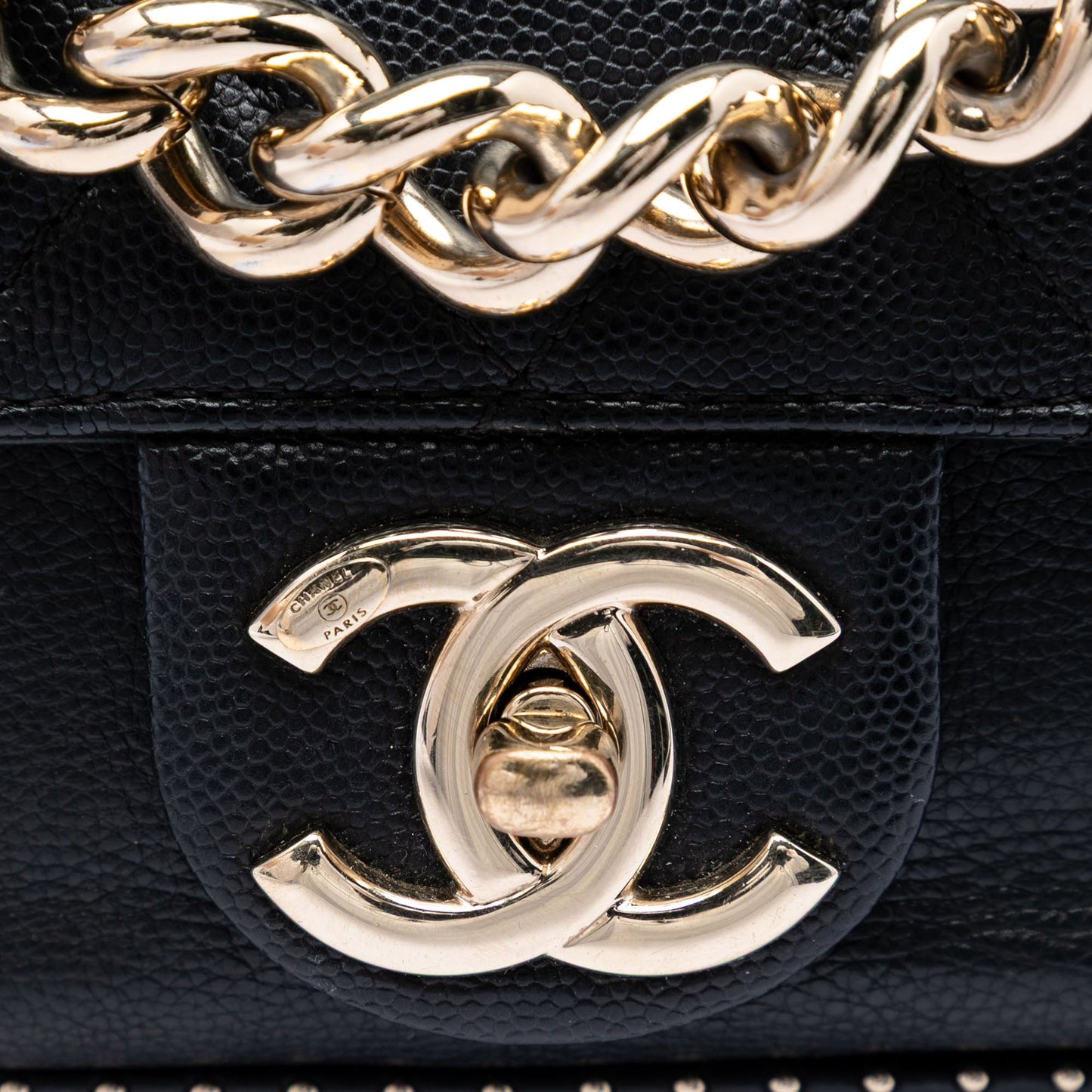 Chanel Small CC Quilted Caviar Studded Single Flap