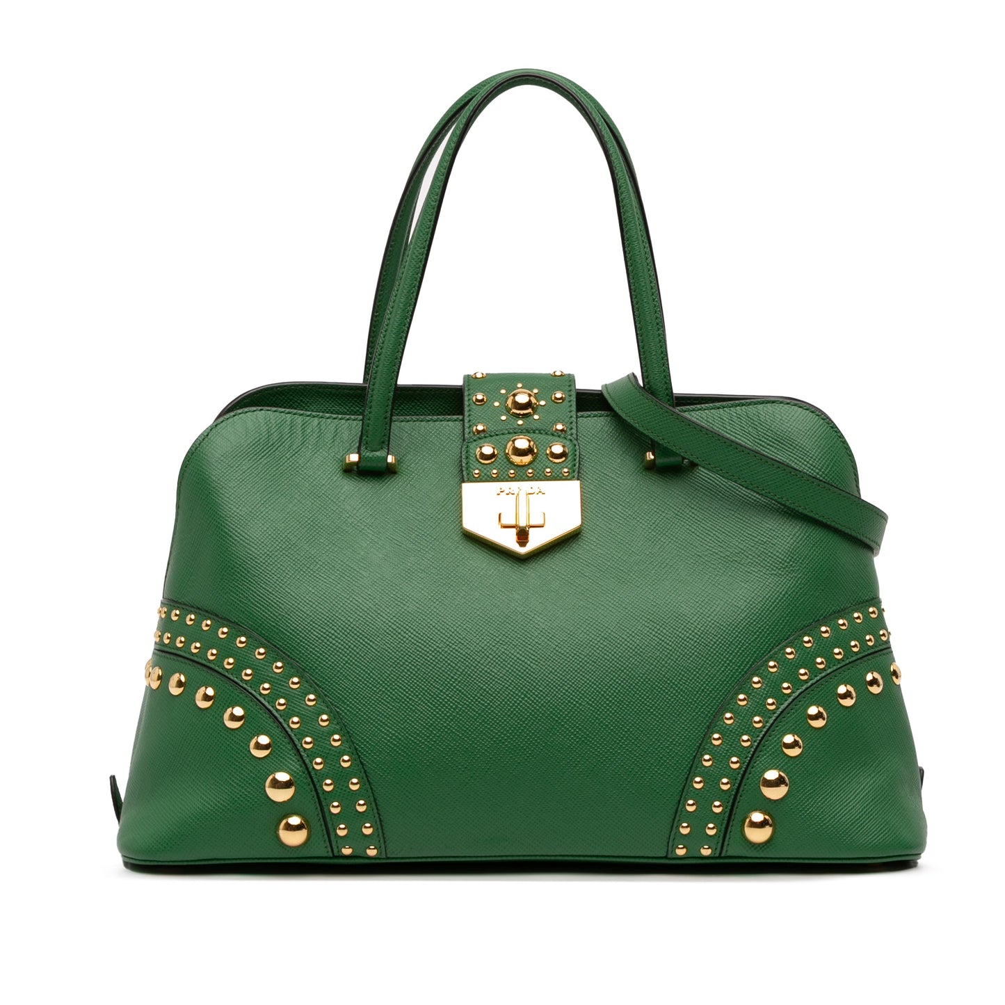 Prada Studded Saffiano Cuir Promenade Satchel
