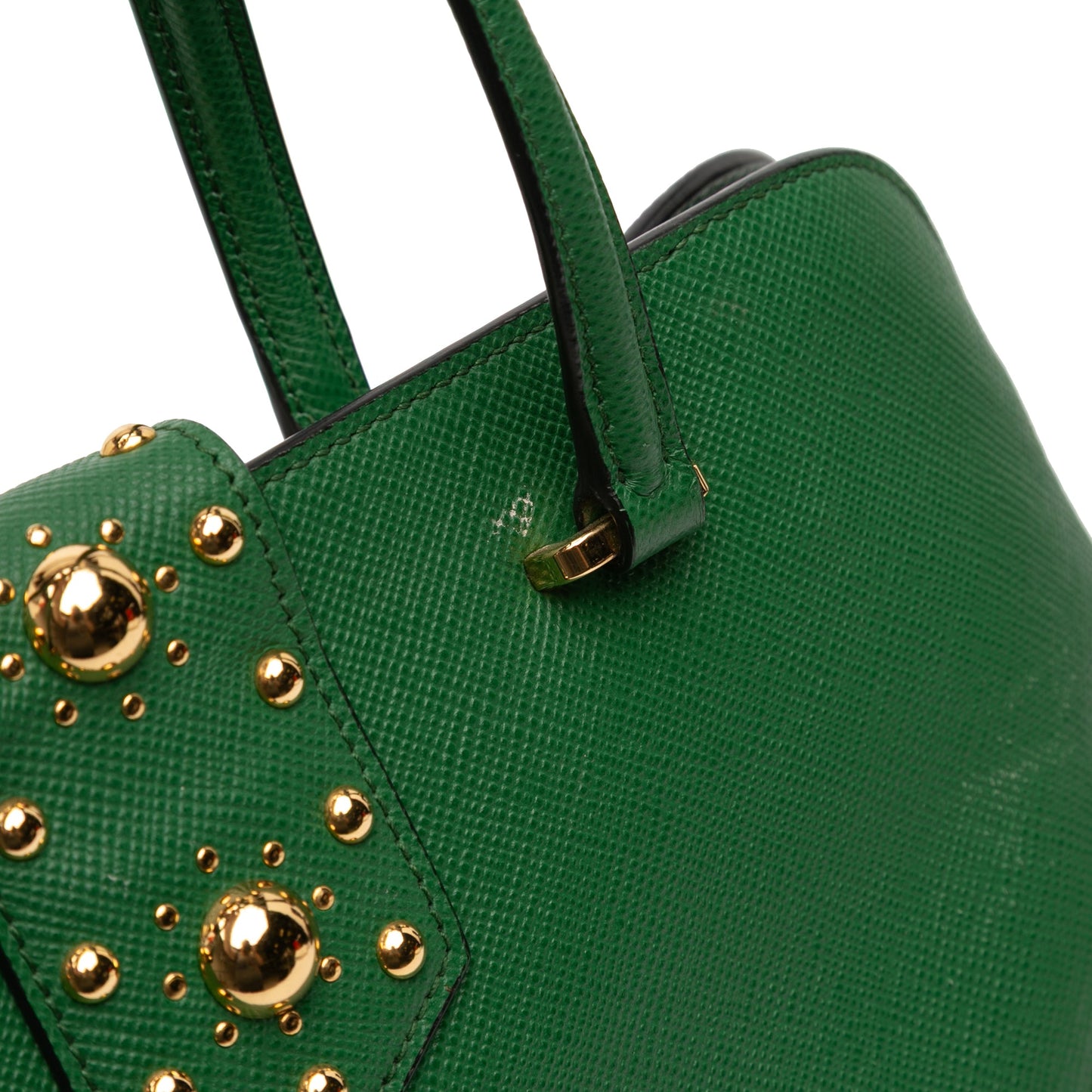 Prada Studded Saffiano Cuir Promenade Satchel