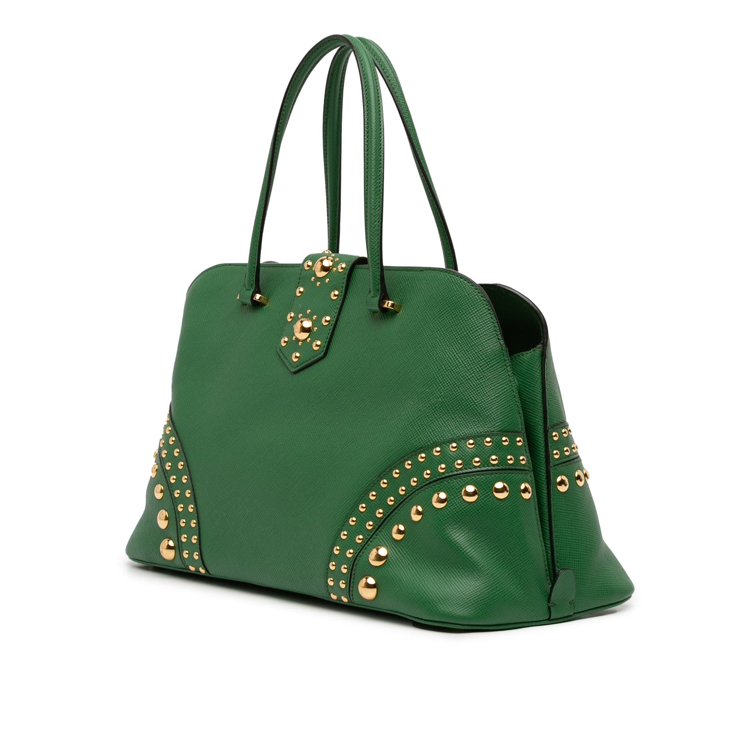 Prada Studded Saffiano Cuir Promenade Satchel